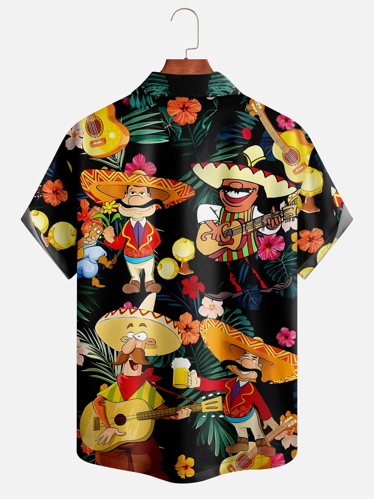 Mexikaner Kultur Sombrero Gitarre Bier Kurzarm Aloha Bluse