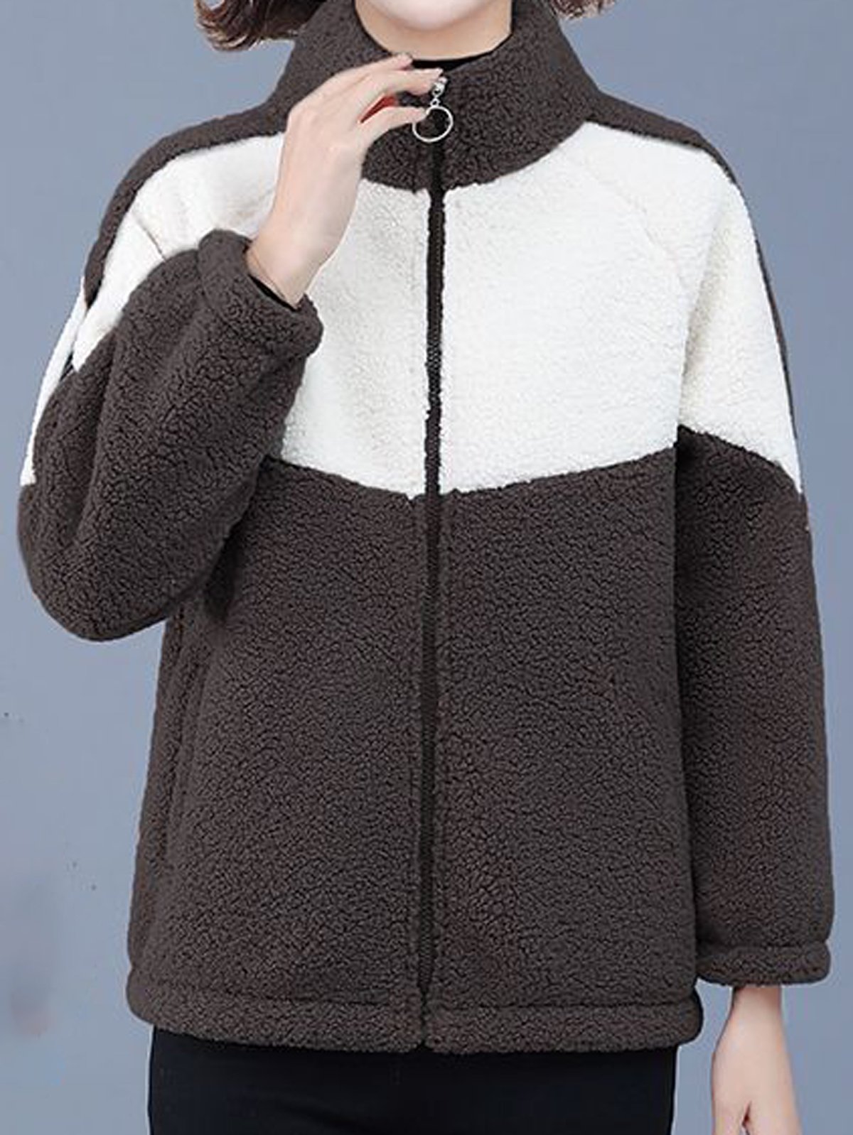 Lässig Farbblock Teddy Jacke