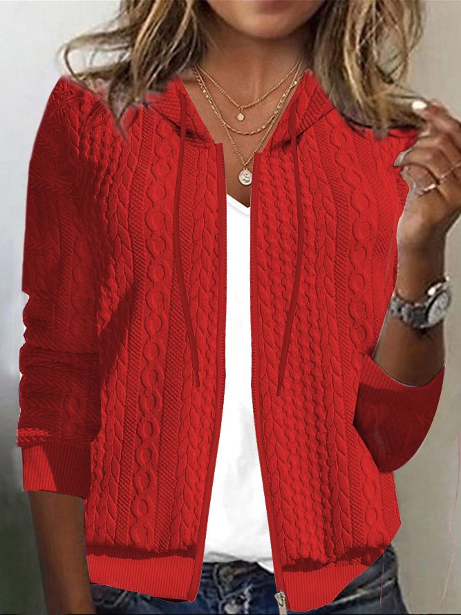 Damen Lässig Weit Jacke  Stricken mit Kapuze Kapuzenpullover