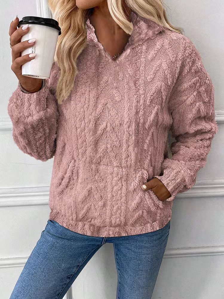 Gerippt V-Ausschnitt Lässig Sweatshirt