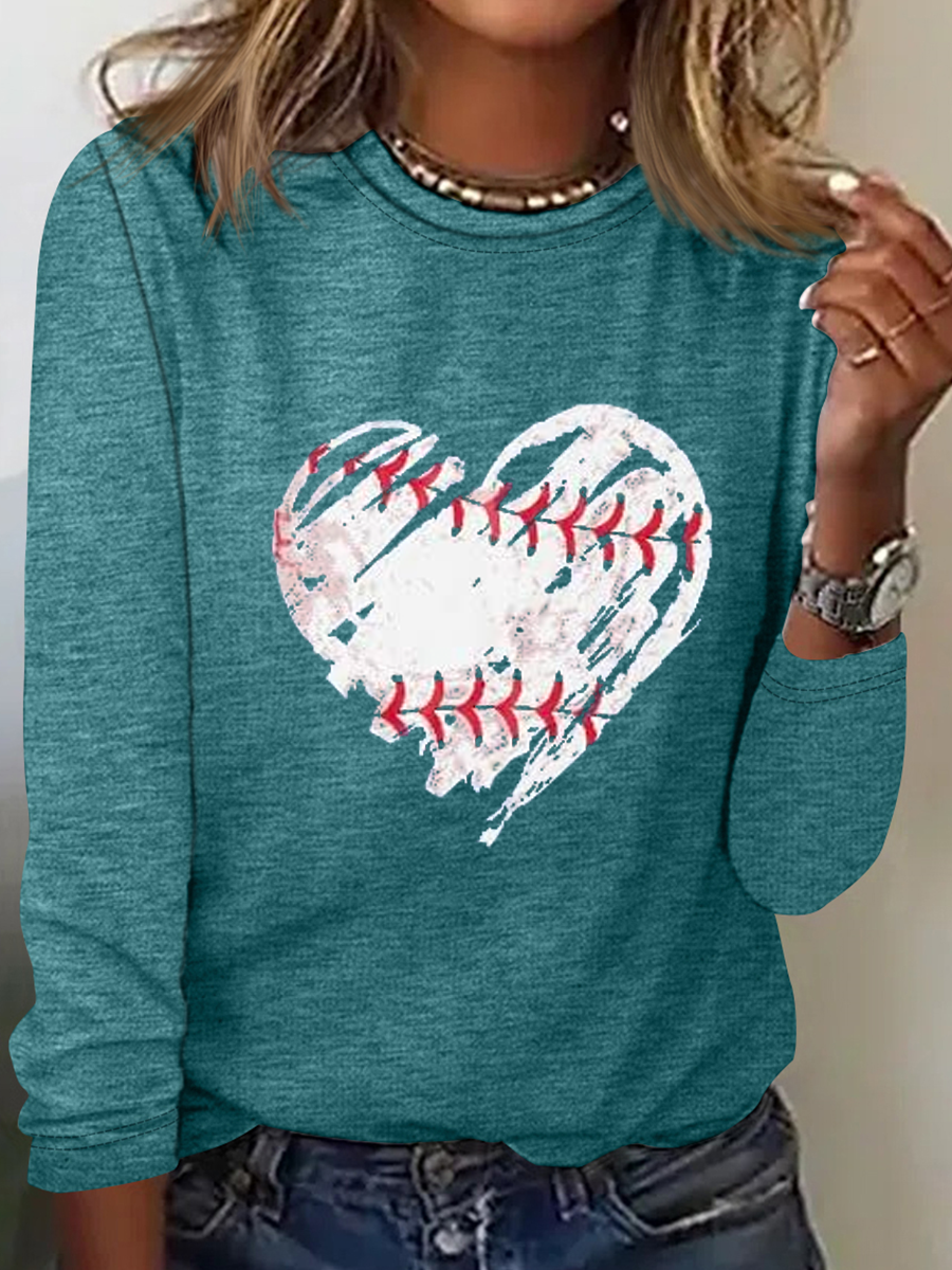 Baseball Shirts Damen Spiel Tag Bluse Baseball Herz Grafik Regelmäßige Passform Lässig Langarm Bluse