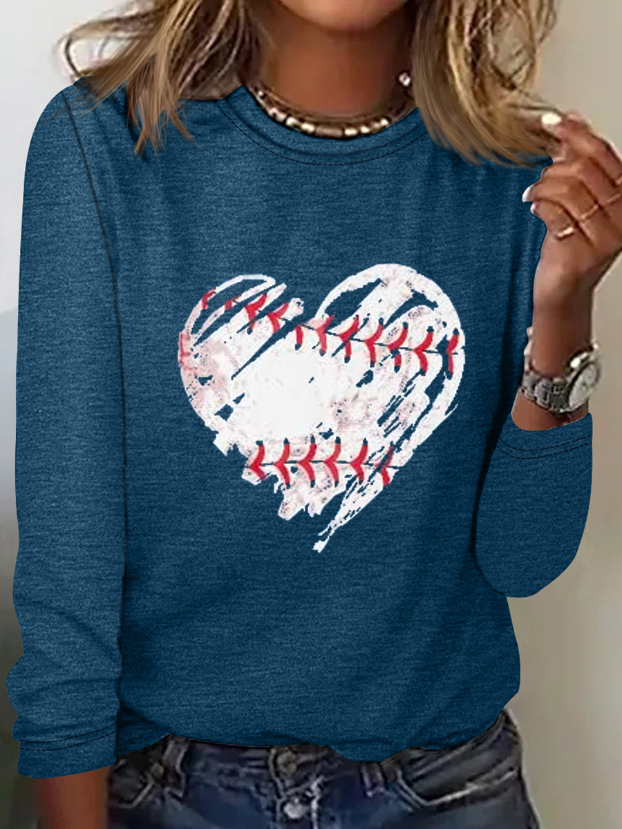 Baseball Shirts Damen Spiel Tag Bluse Baseball Herz Grafik Regelmäßige Passform Lässig Langarm Bluse