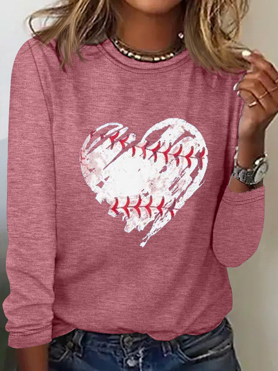 Baseball Shirts Damen Spiel Tag Bluse Baseball Herz Grafik Regelmäßige Passform Lässig Langarm Bluse