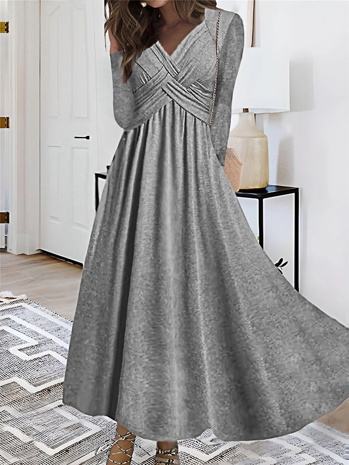 V-Ausschnitt Freizeitkleid Mit Nein
