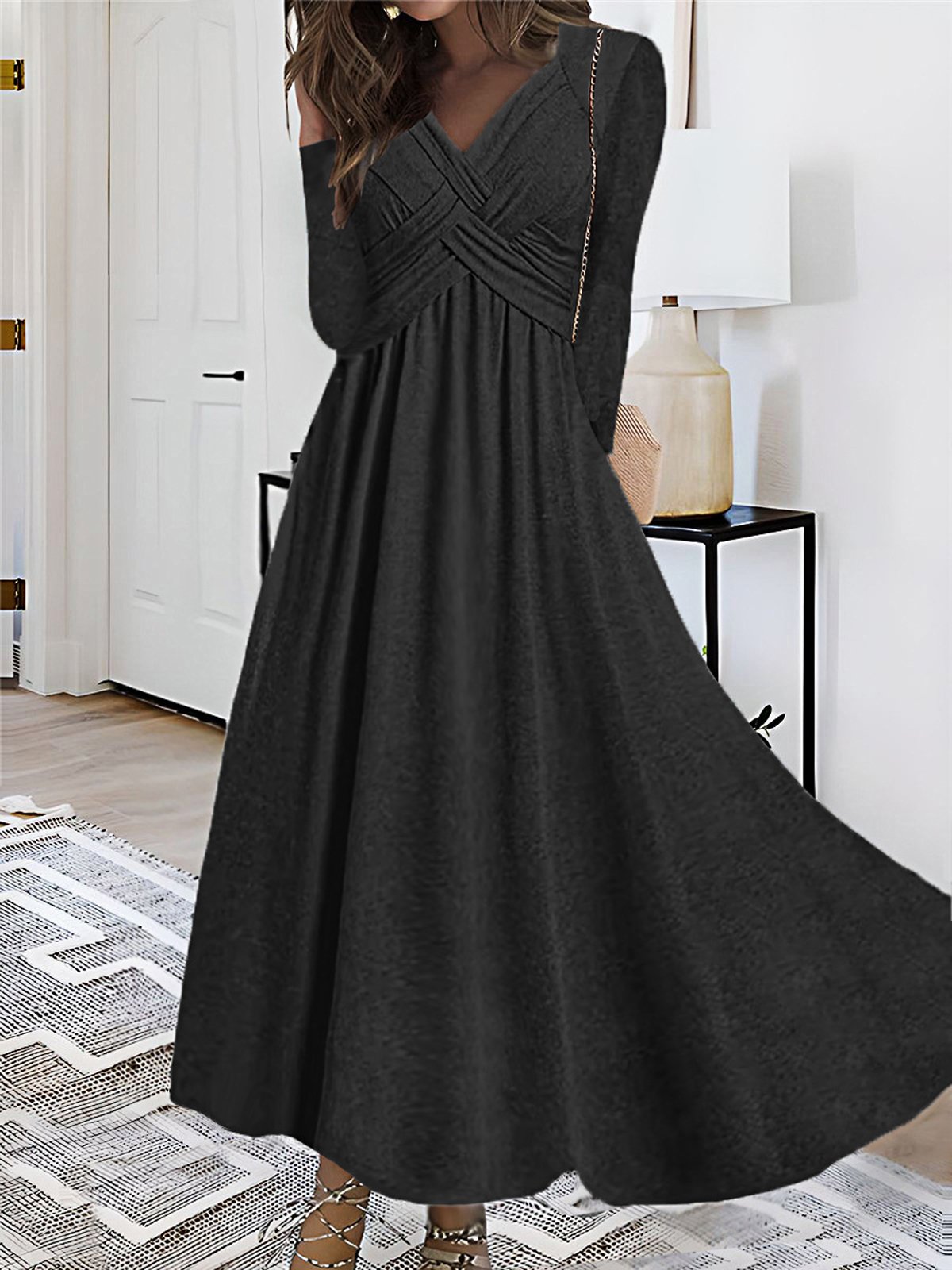 V-Ausschnitt Freizeitkleid Mit Nein