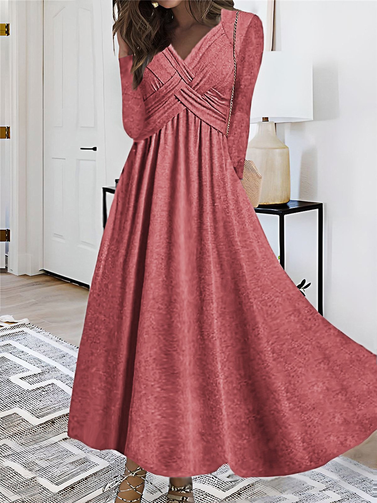 V-Ausschnitt Freizeitkleid Mit Nein