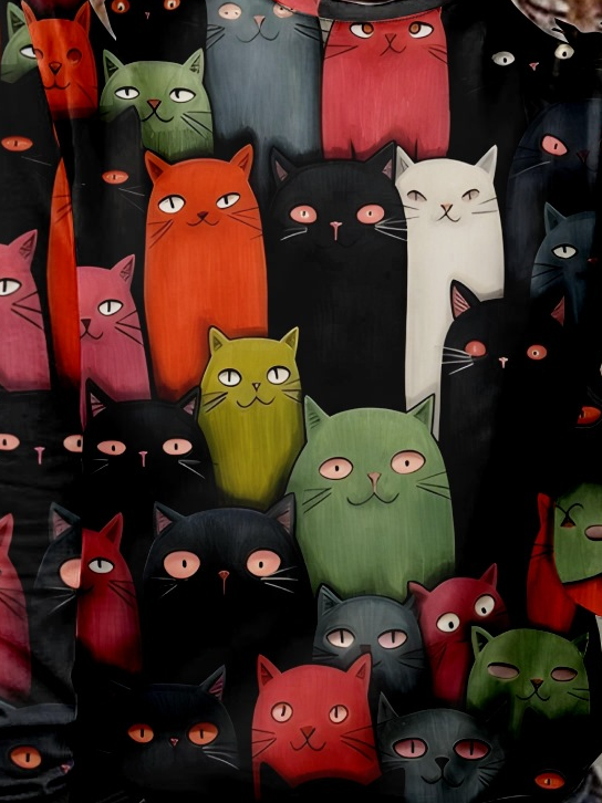 Lustig Katze Lässig Rundhals Langarm Bluse