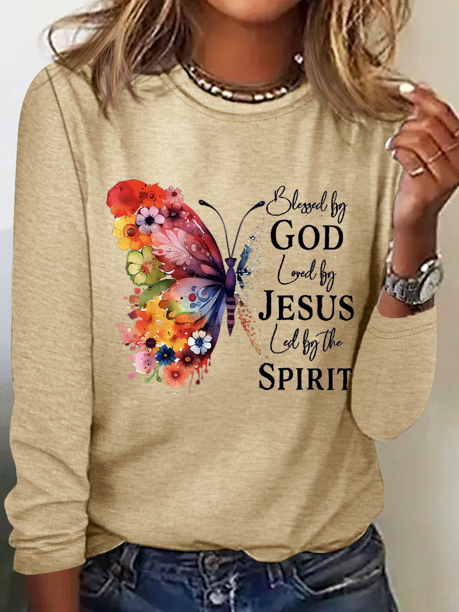 gesegnet durch Gott Geliebt durch Jesus LED durch das Geist Lässig Schmetterling Bluse