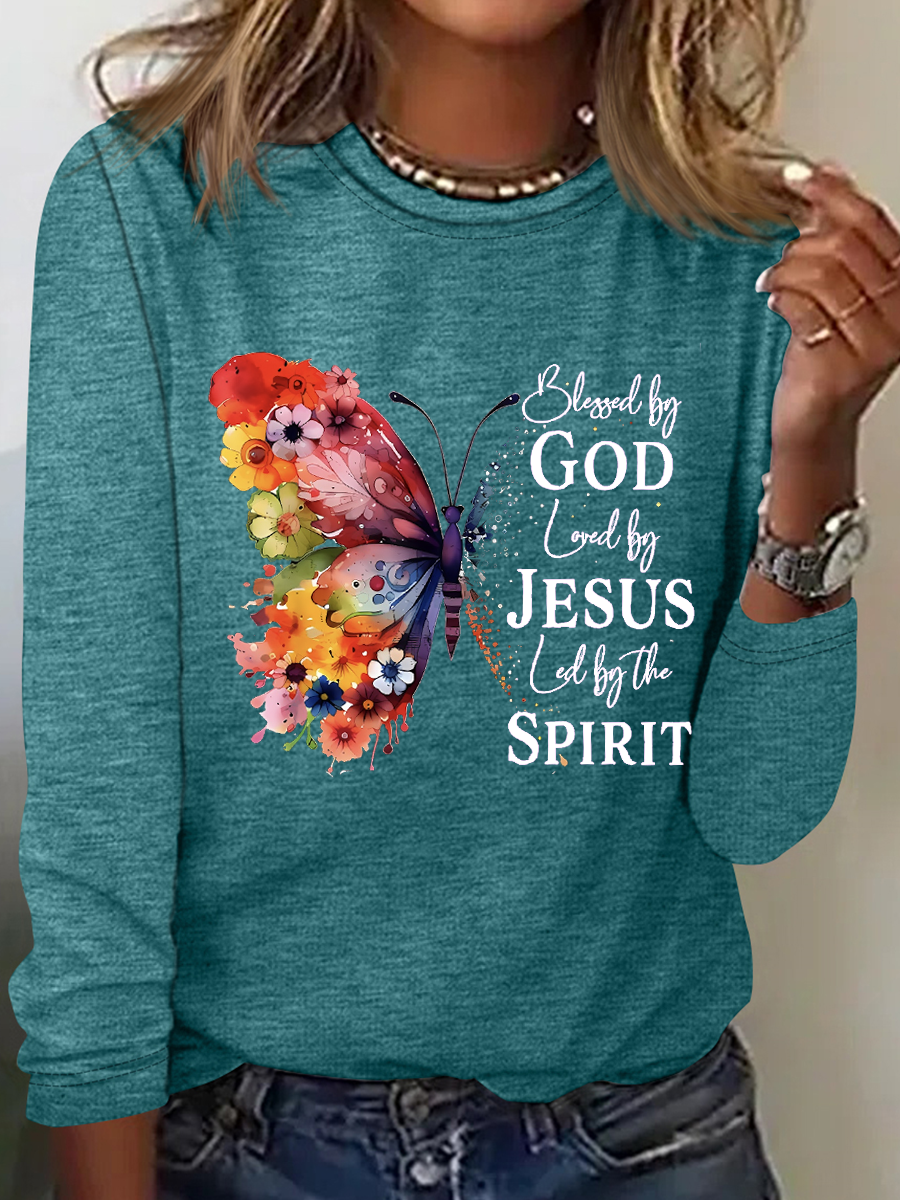 gesegnet durch Gott Geliebt durch Jesus LED durch das Geist Lässig Schmetterling Bluse