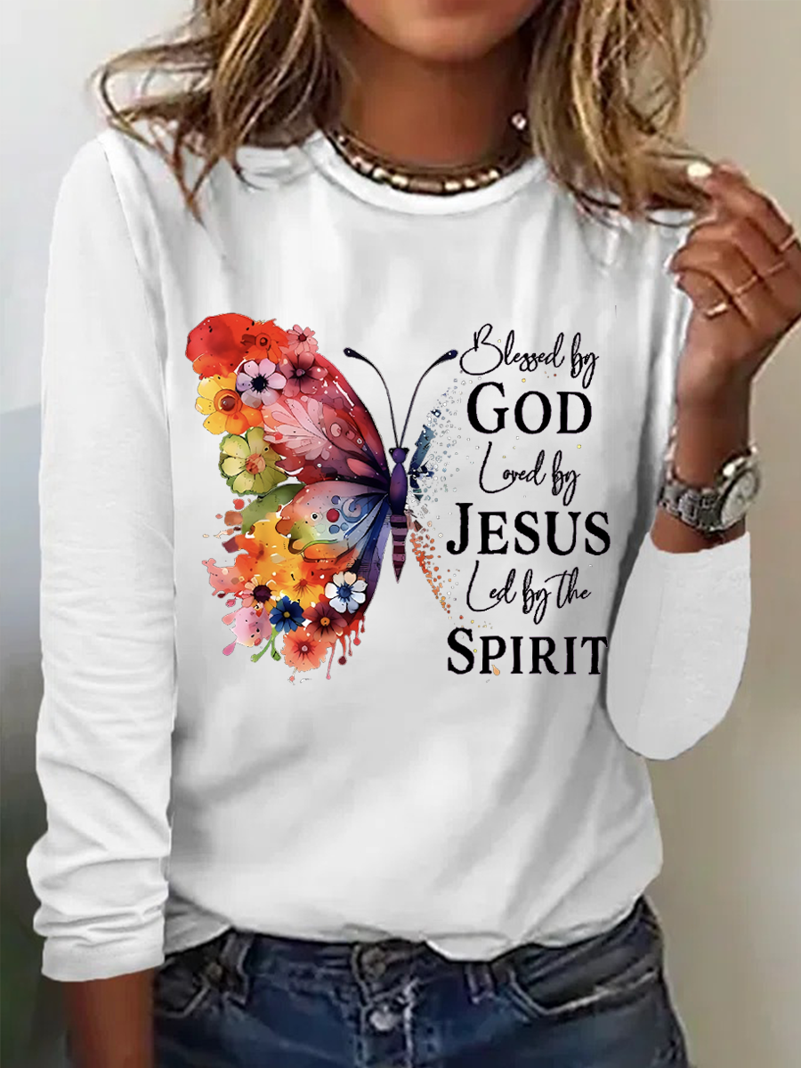 gesegnet durch Gott Geliebt durch Jesus LED durch das Geist Lässig Schmetterling Bluse