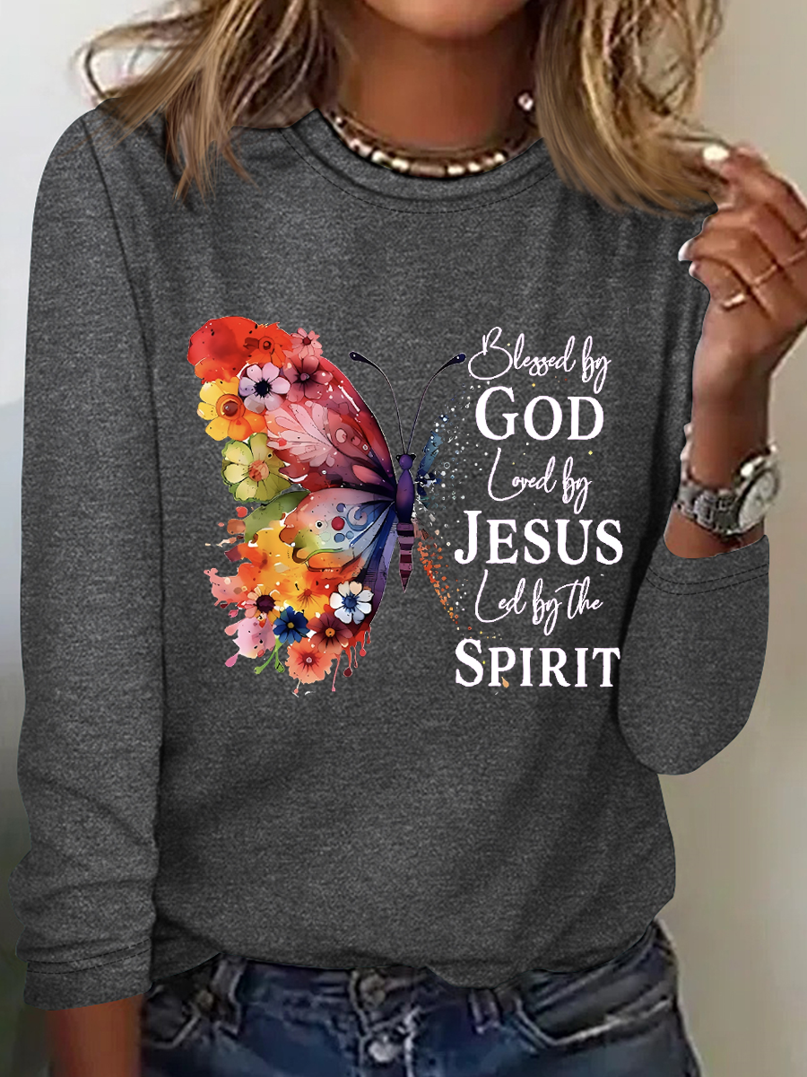 gesegnet durch Gott Geliebt durch Jesus LED durch das Geist Lässig Schmetterling Bluse
