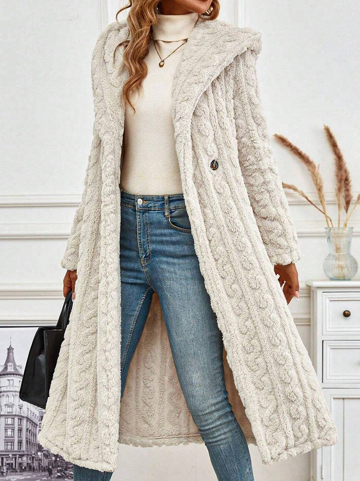 Lässig Kapuze Teddy Jacke