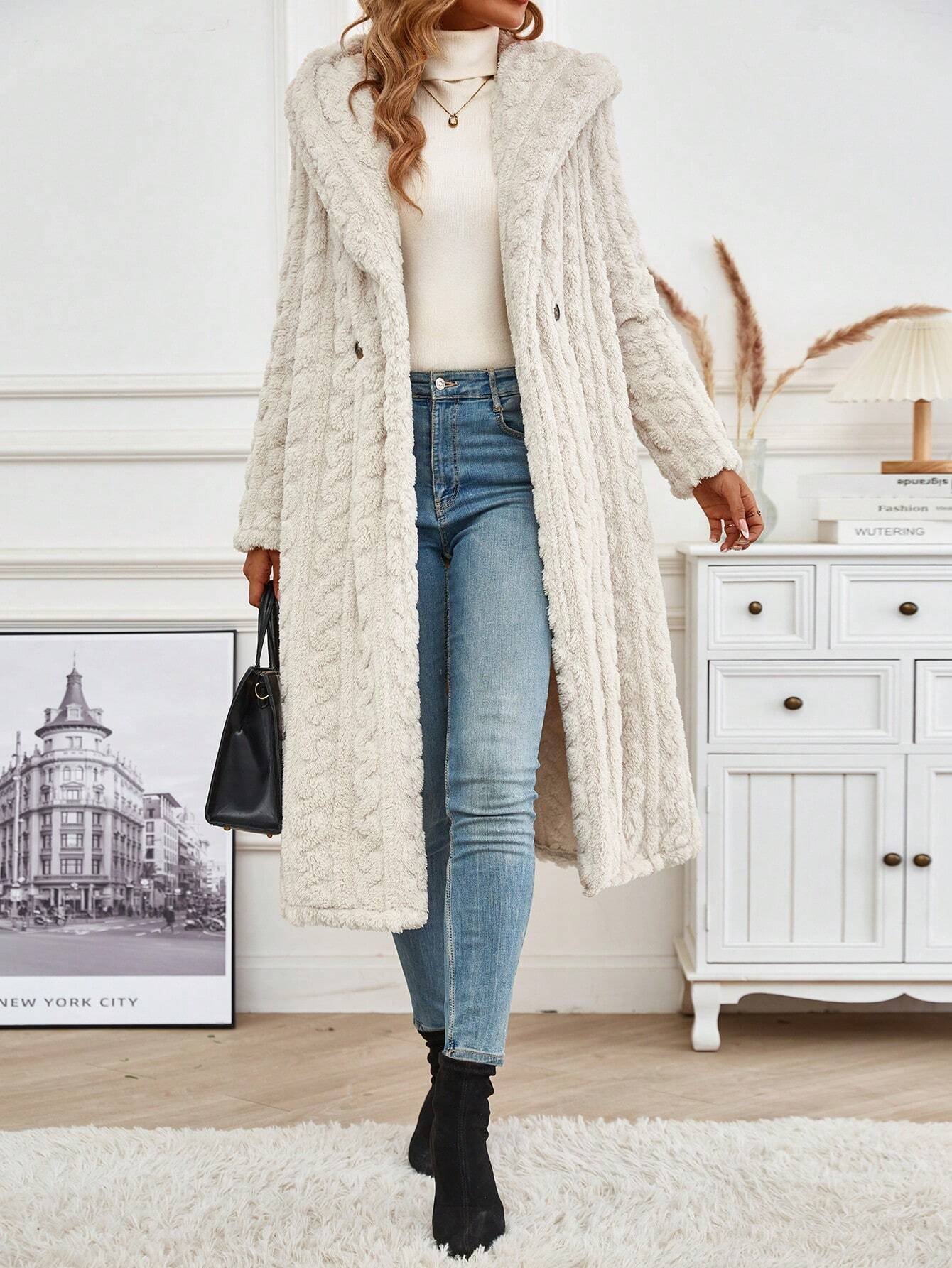 Lässig Kapuze Teddy Jacke