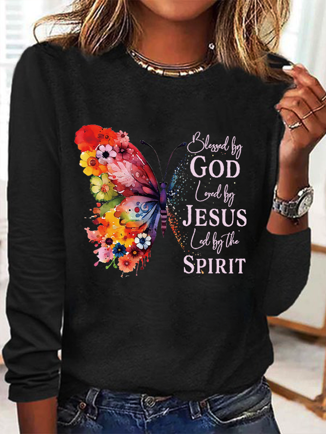 gesegnet durch Gott Geliebt durch Jesus LED durch das Geist Lässig Schmetterling Bluse