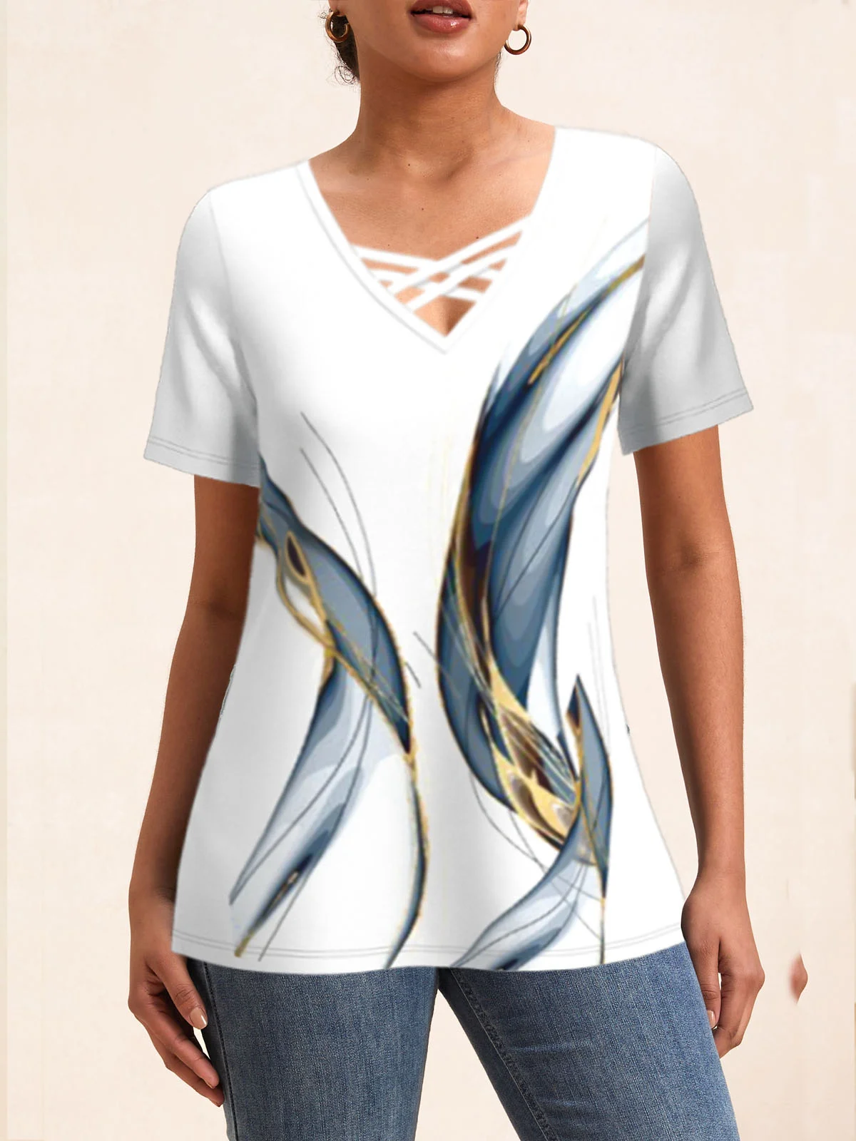 Kreuzhals Lässig Abstrakt T-Shirt