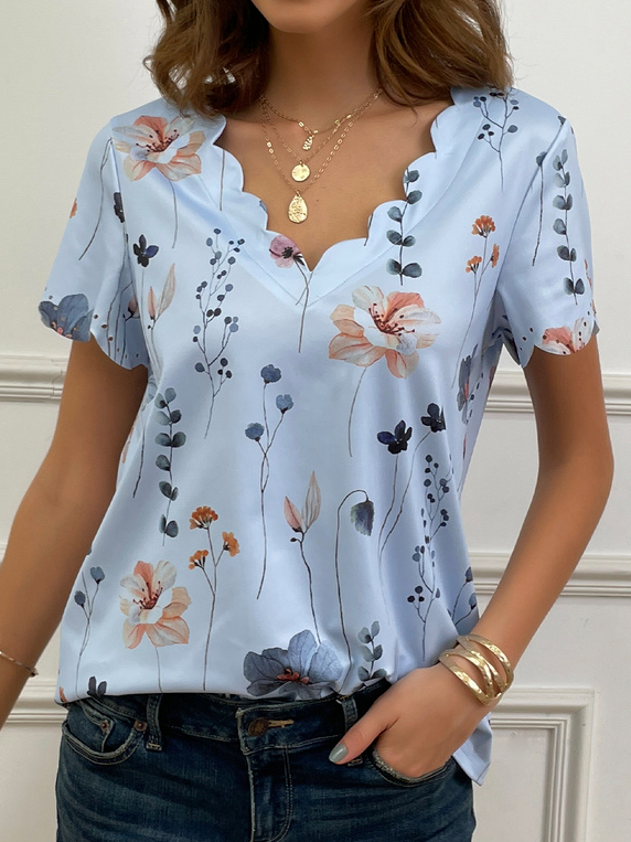 Lässige V-Ausschnitt Bluse Freizeitbluse mit Blumenprint