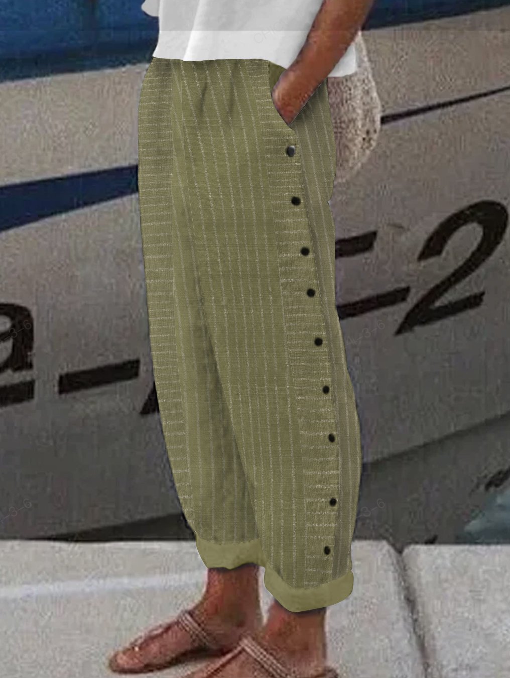 Gestreift Lässig Geknöpft Hose