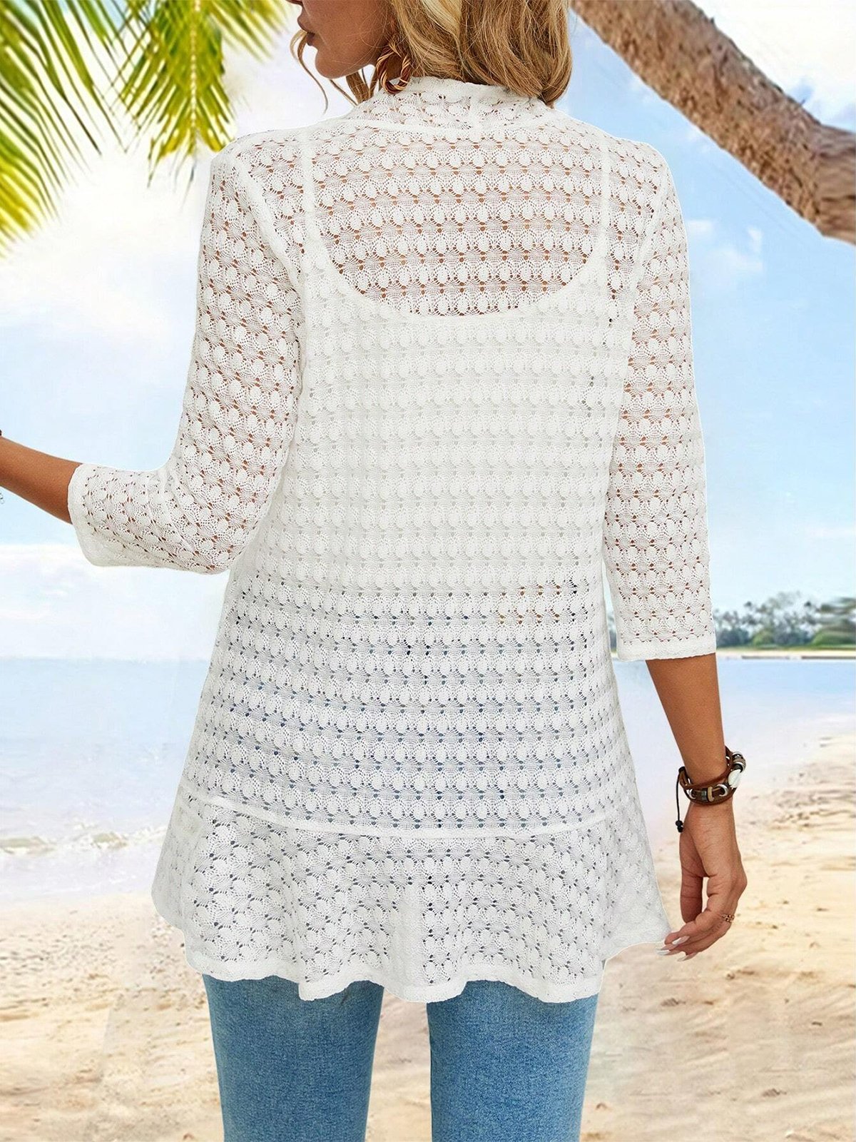 Unifarben Jacquard Urlaub Weit Poncho