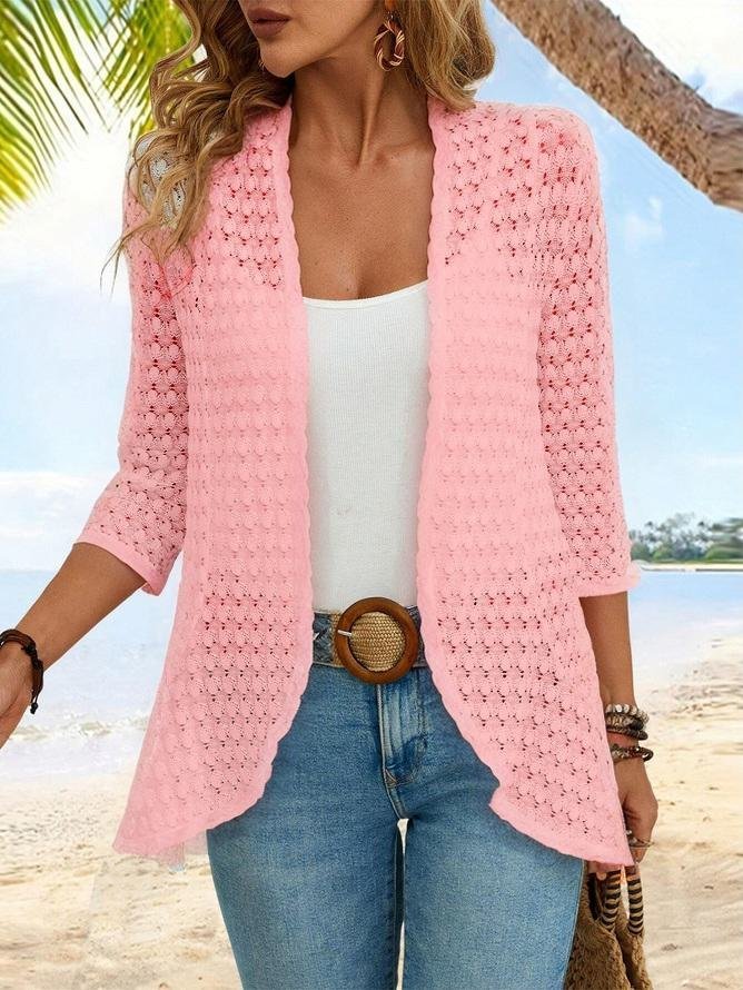 Unifarben Jacquard Urlaub Weit Poncho