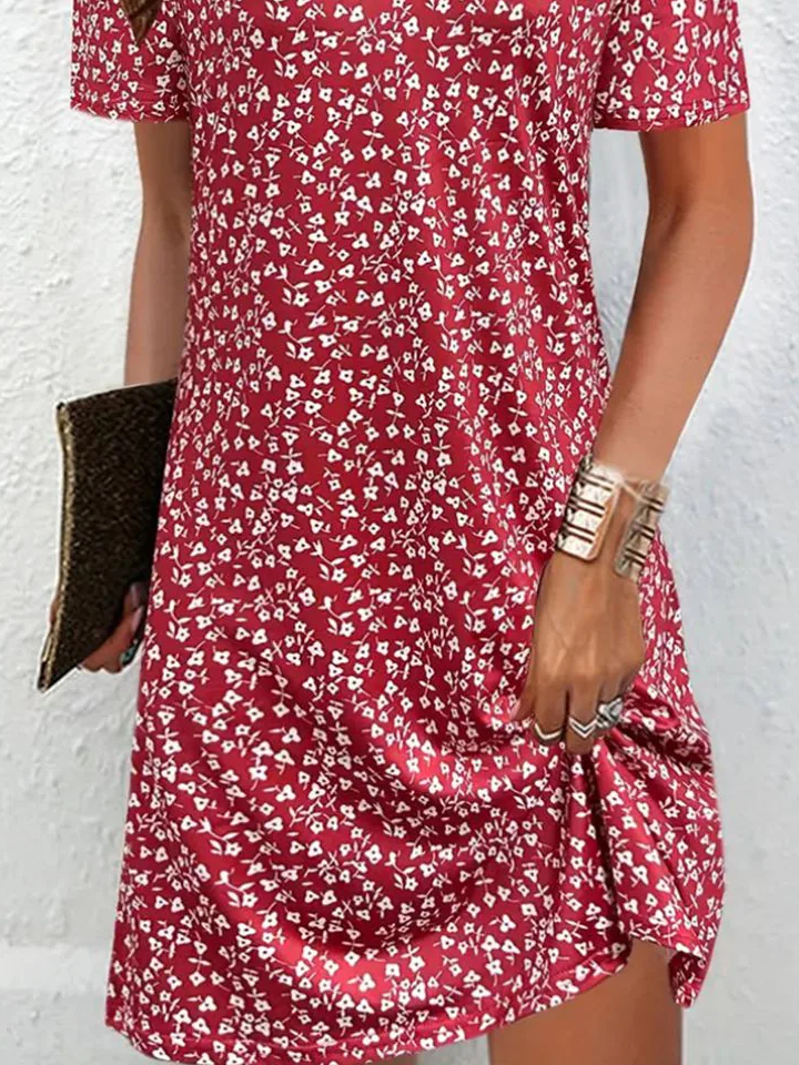 Jersey Lässig Weit Blumen Kleid