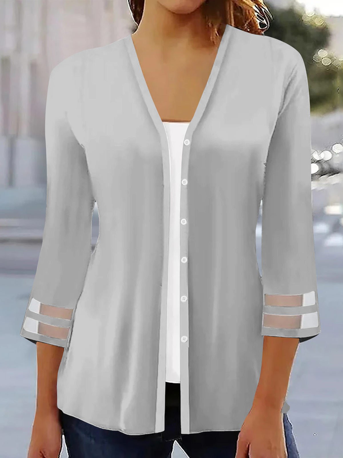 Mesh Lässig Unifarben Poncho