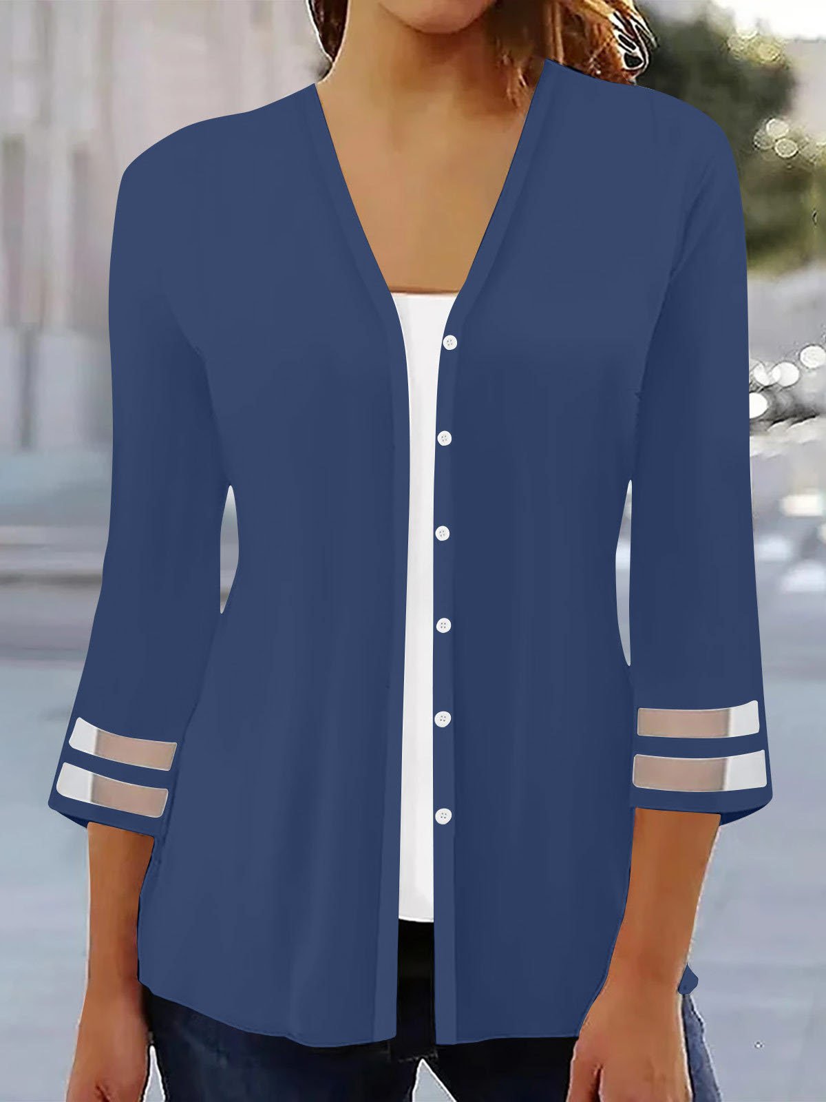 Mesh Lässig Unifarben Poncho