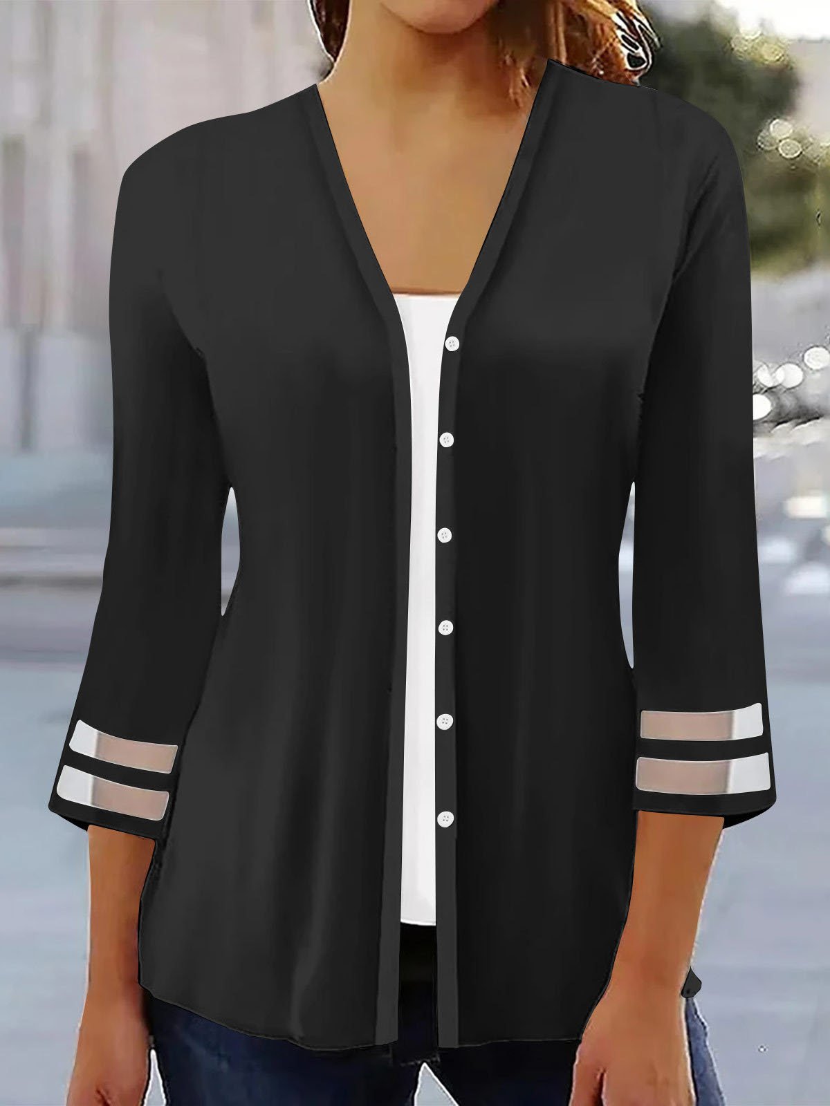 Mesh Lässig Unifarben Poncho