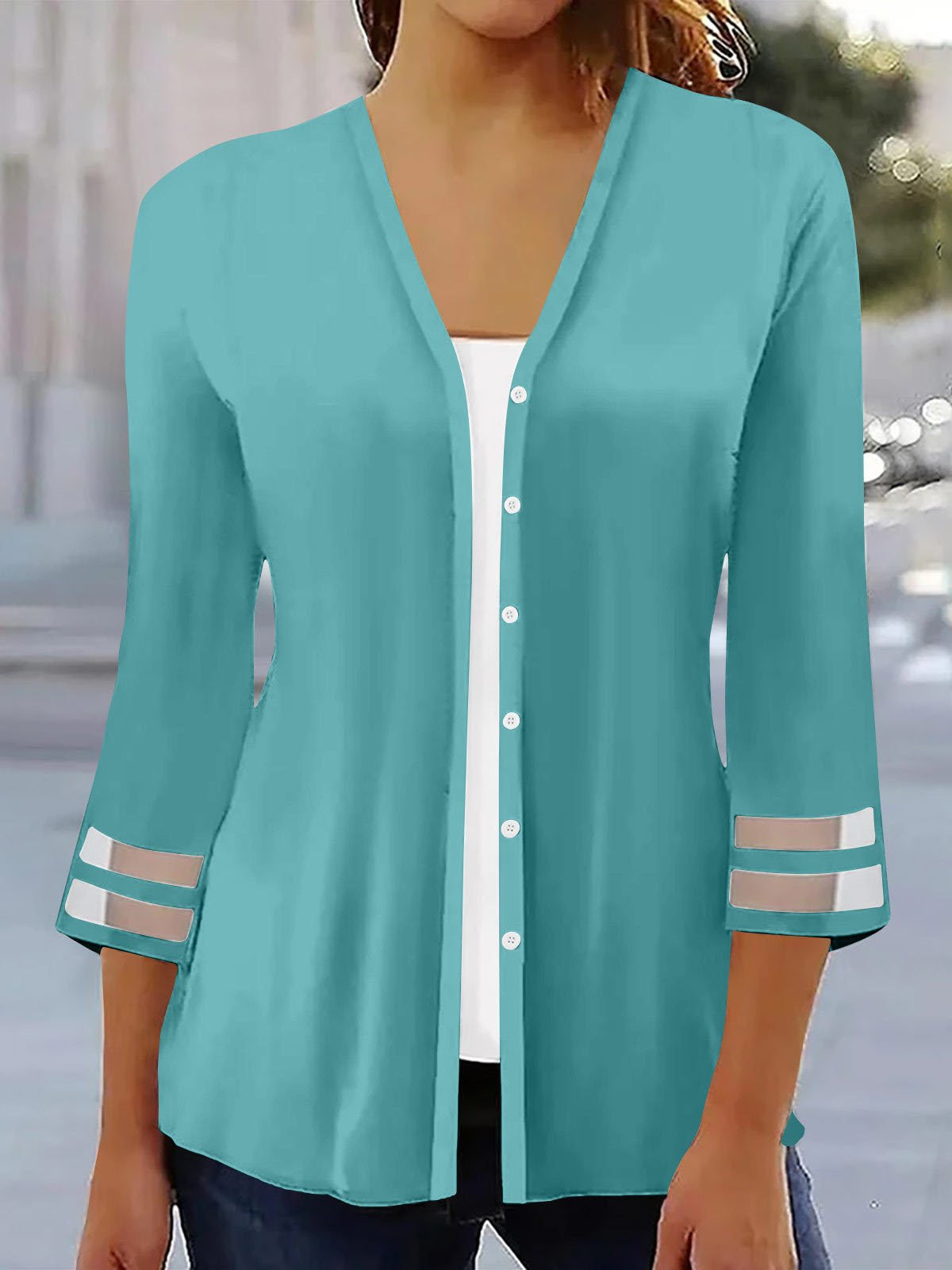 Mesh Lässig Unifarben Poncho
