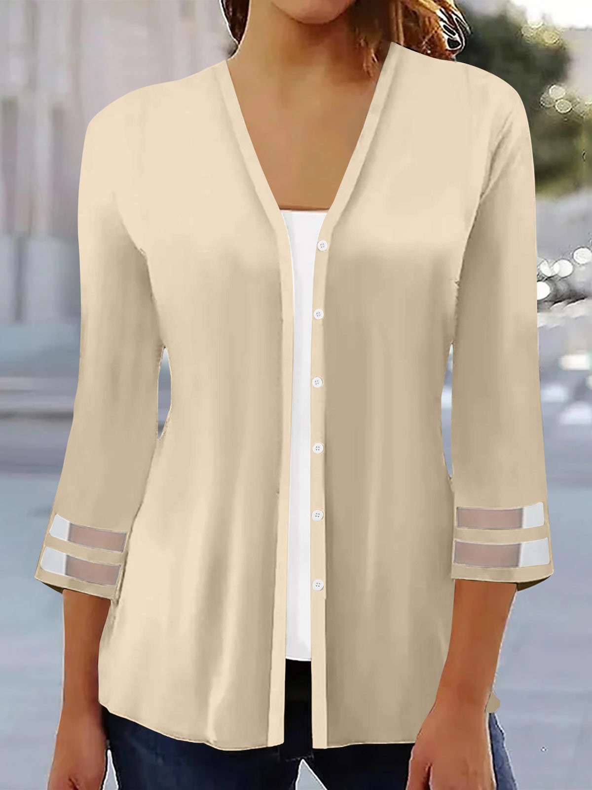 Mesh Lässig Unifarben Poncho