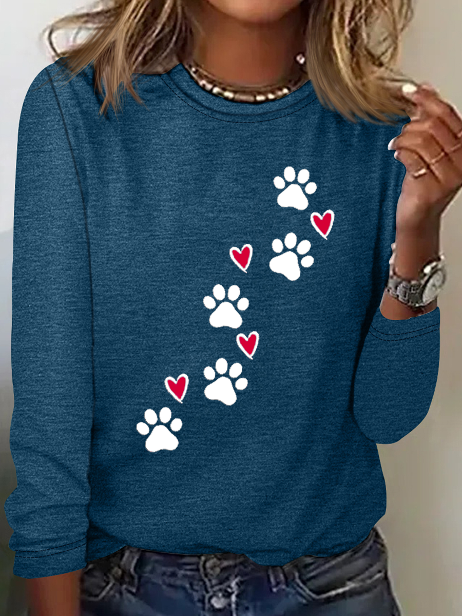 Herz Hund V-Ausschnitt Textbriefe Einfach Langarm Bluse
