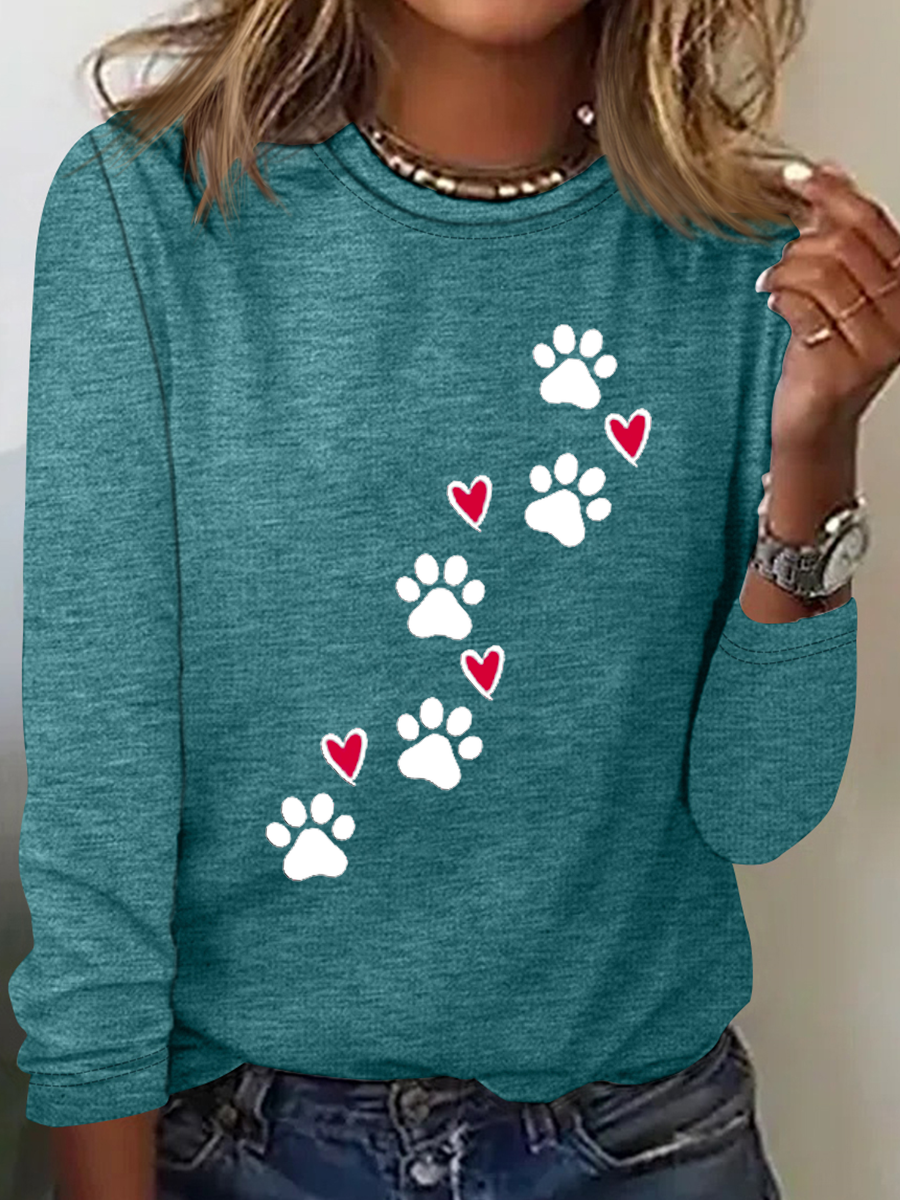 Herz Hund V-Ausschnitt Textbriefe Einfach Langarm Bluse
