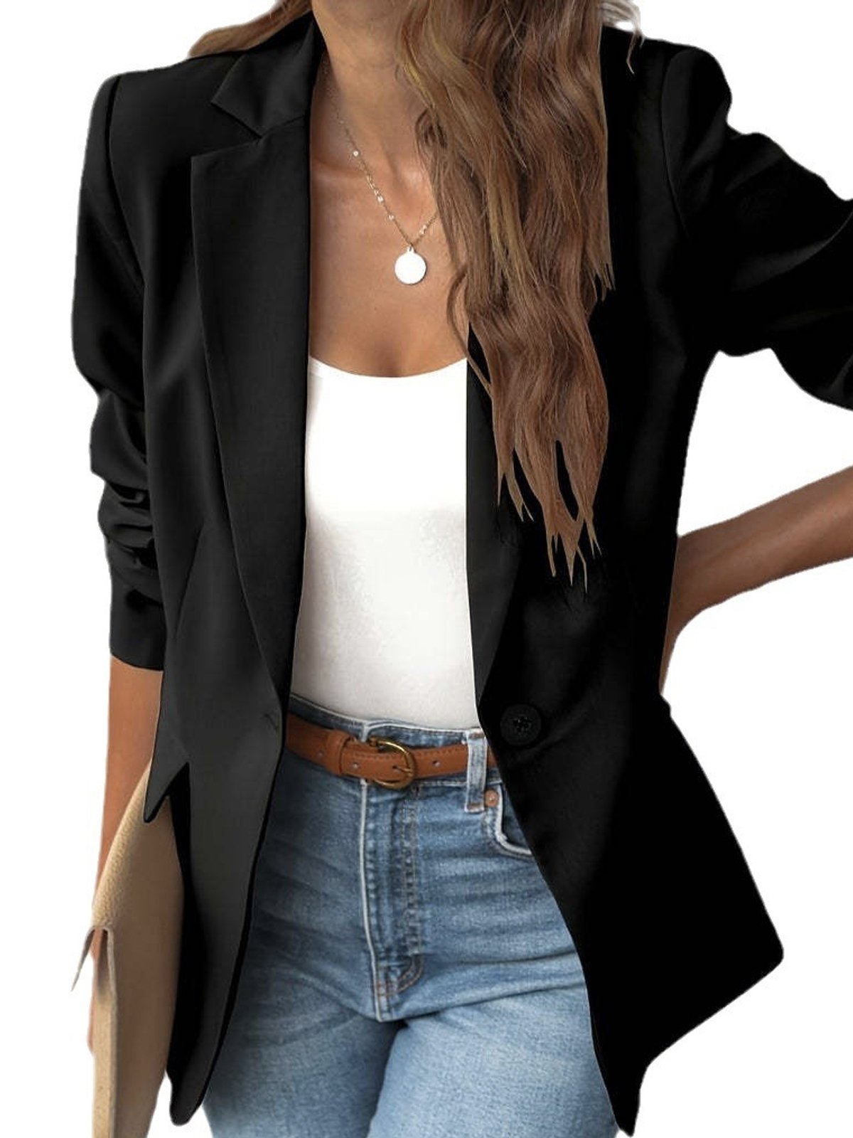 Lässig Weit Unifarben Blazer