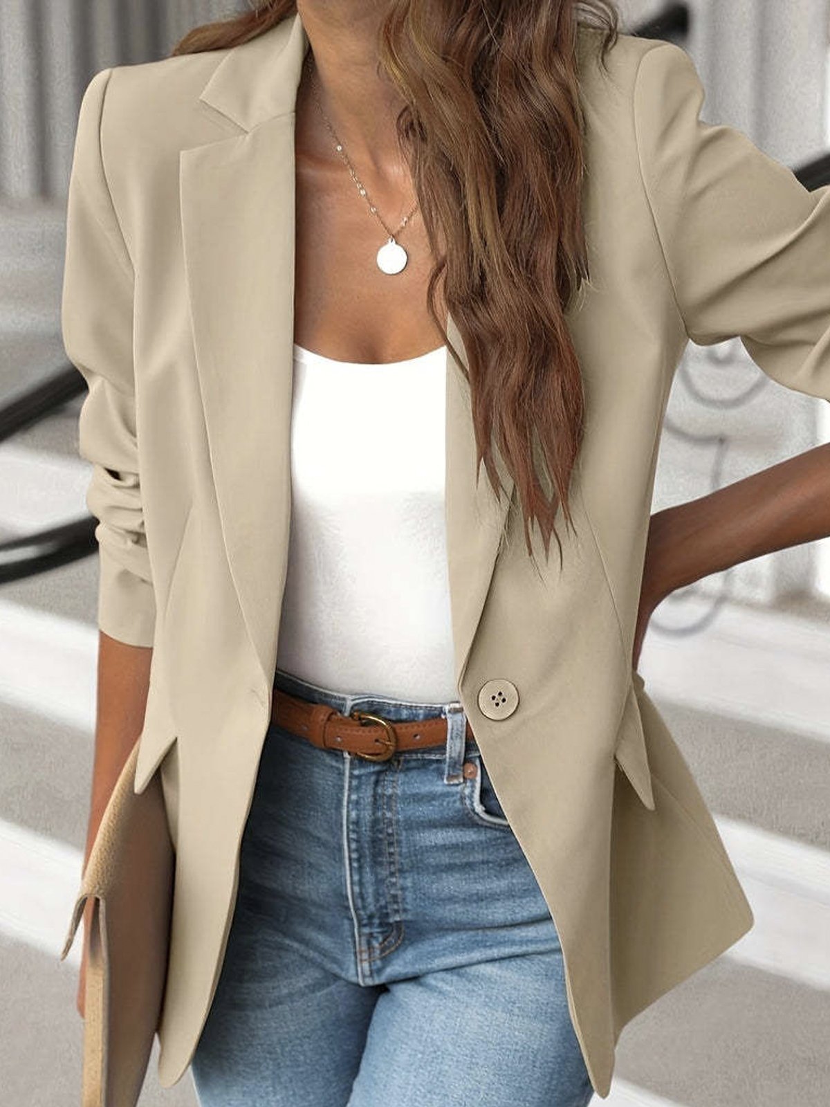 Lässig Weit Unifarben Blazer