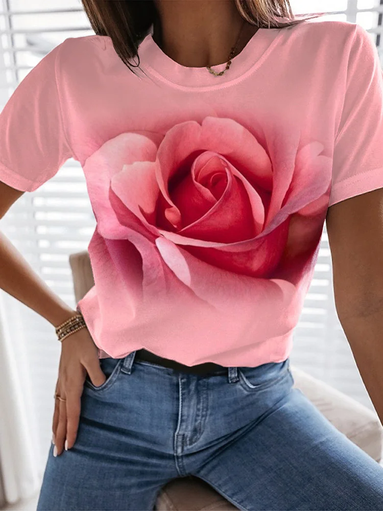 Jersey Lässig Geblümt Weit T-Shirt