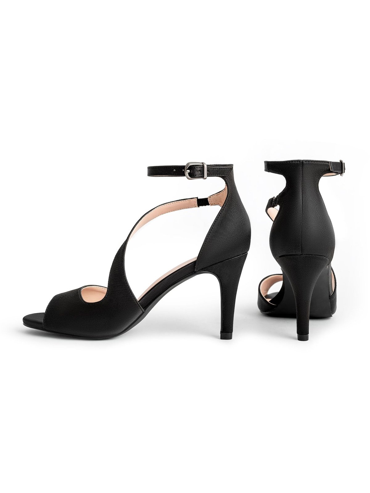Glamourös Cut Out Satin Stiletto-Absatz Peep-Toe-Sandalen
