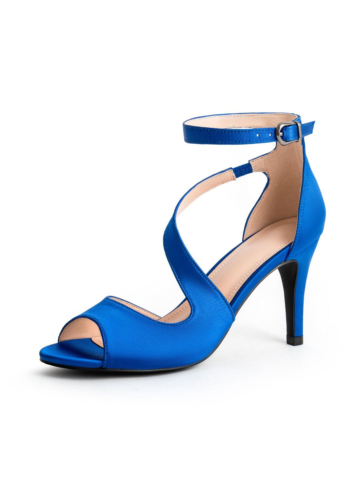 Glamourös Cut Out Satin Stiletto-Absatz Peep-Toe-Sandalen