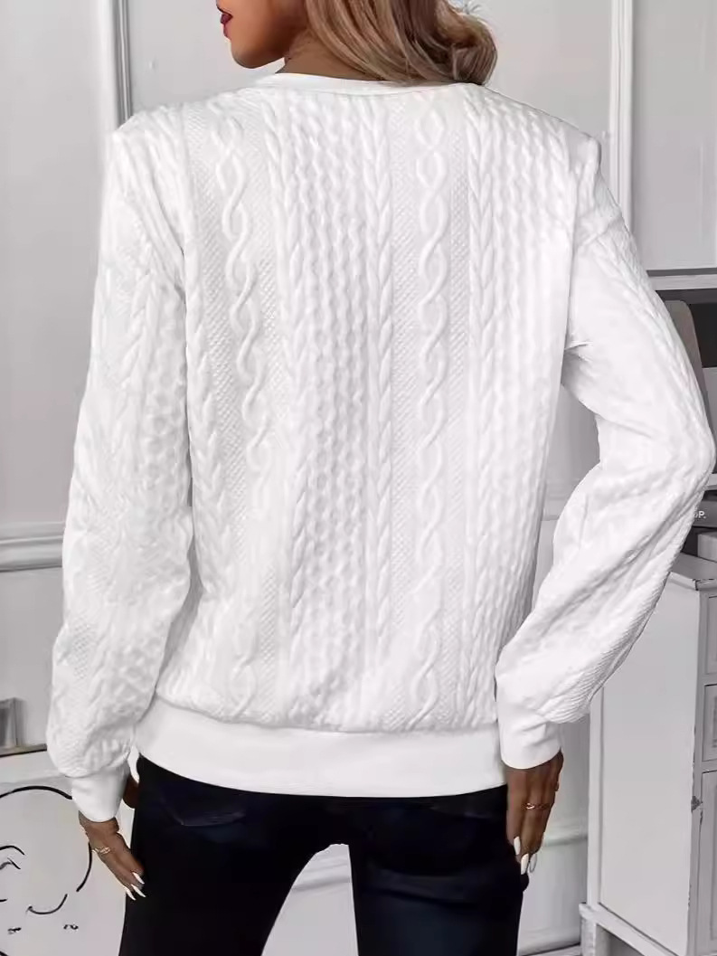 Jacquard Lässig Unifarben Weit Sweatshirt