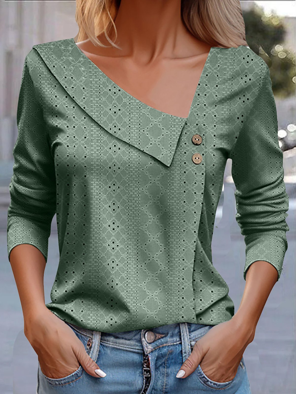 Schnalle Asymmetrisch Lässig Unifarben T-Shirt