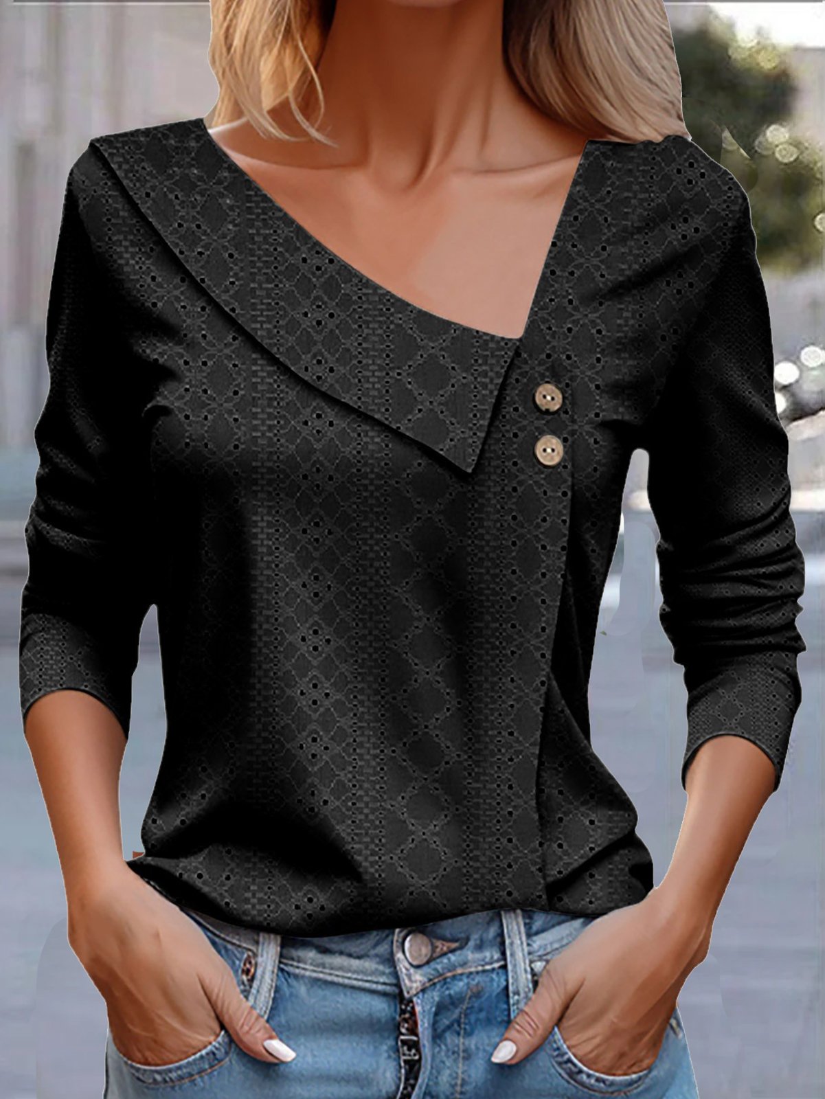Schnalle Asymmetrisch Lässig Unifarben T-Shirt