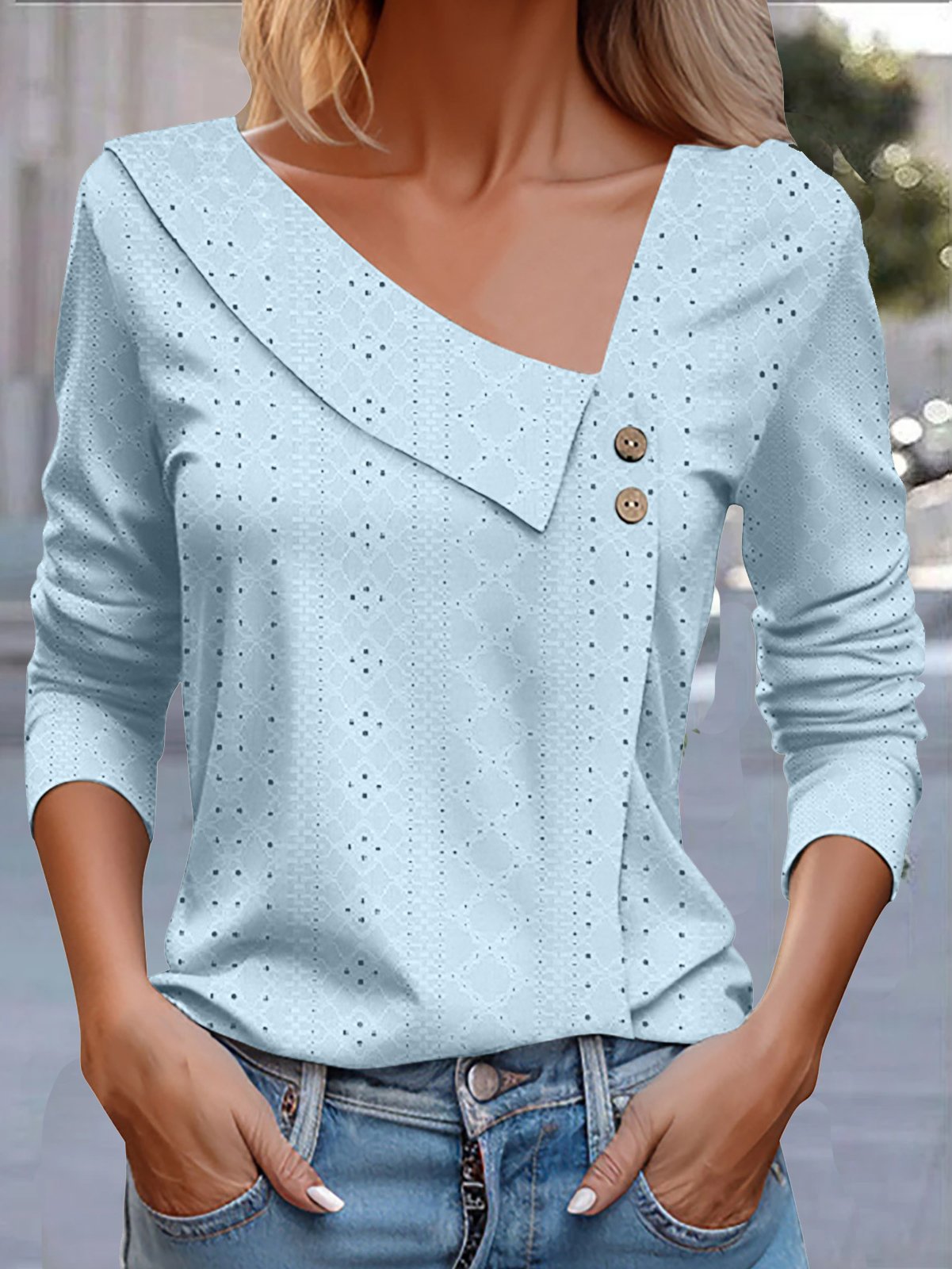 Schnalle Asymmetrisch Lässig Unifarben T-Shirt