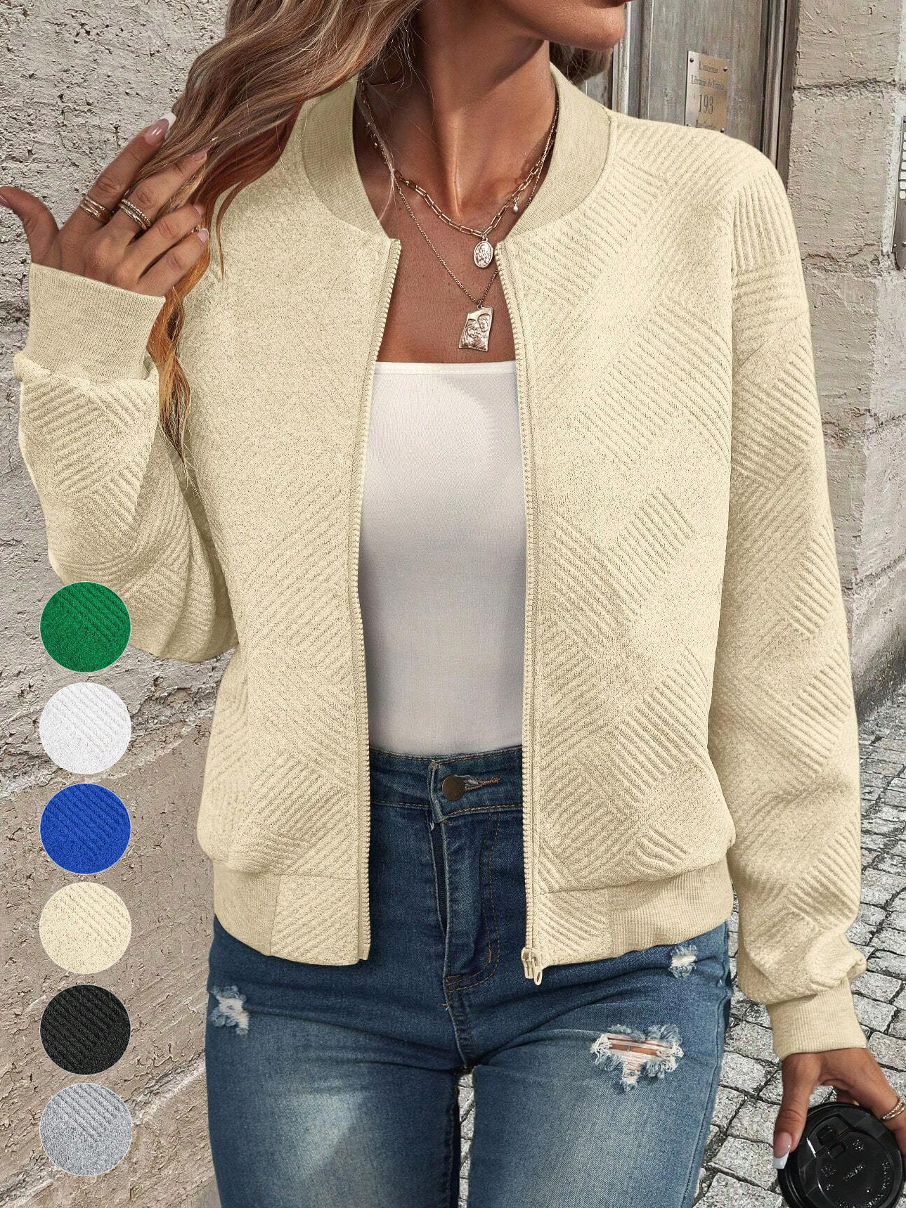 Jacquard Lässig Unifarben Jacke