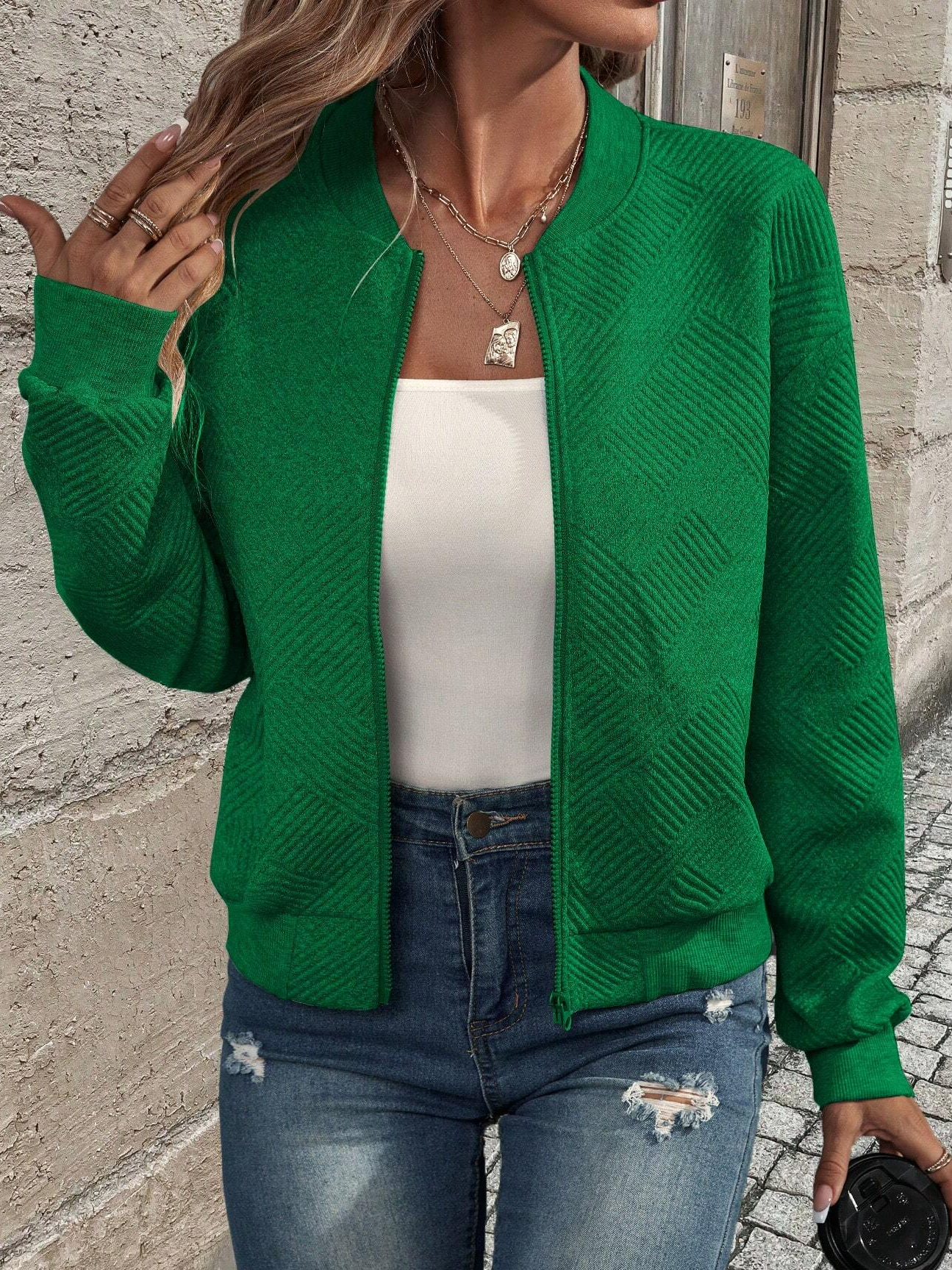 Jacquard Lässig Unifarben Jacke