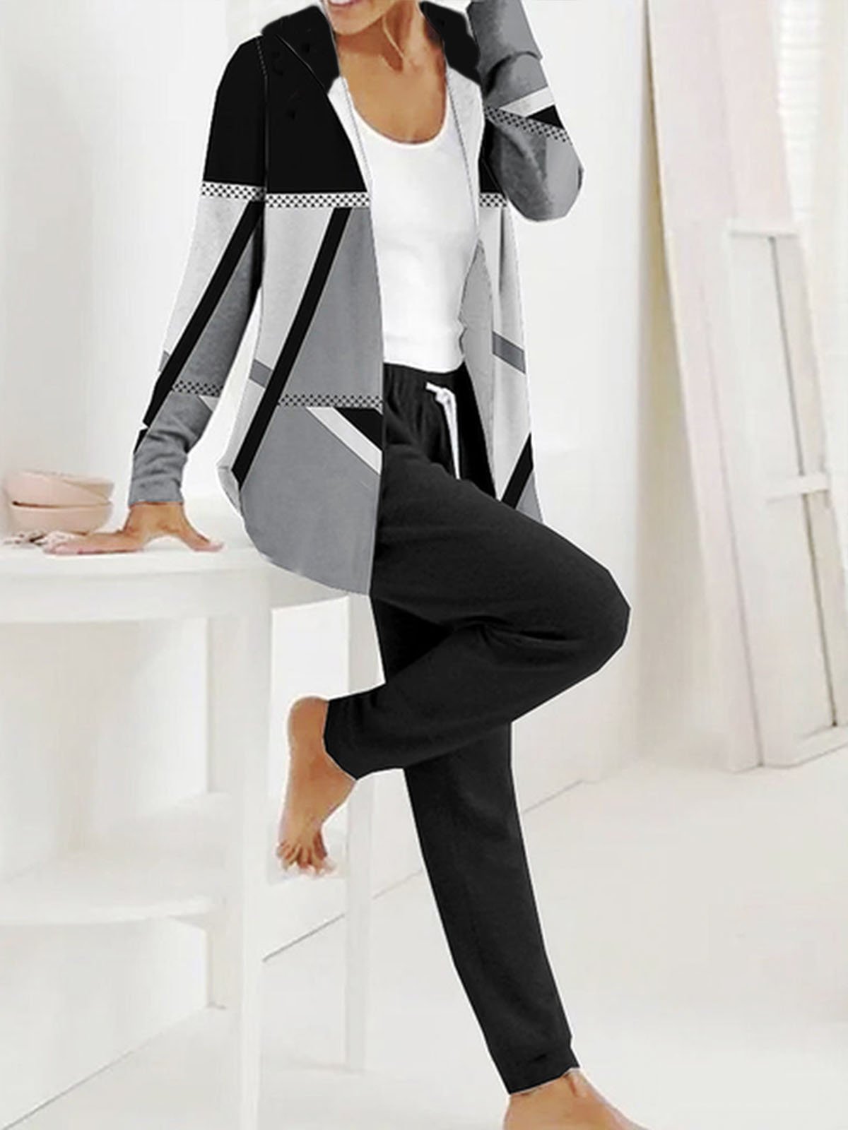 Jersey Lässig Weit Jacke und Hose Zweiteiliges Set