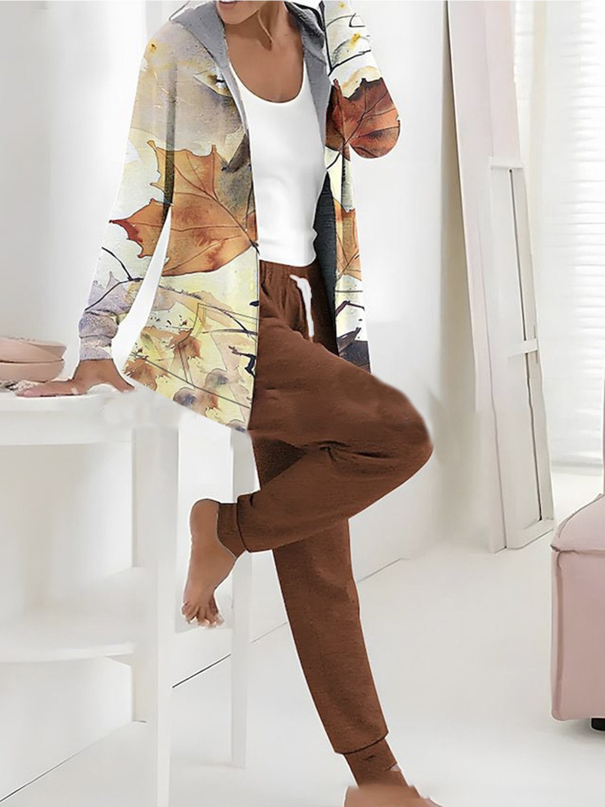 Jersey Lässig Weit Jacke und Hose Zweiteiliges Set
