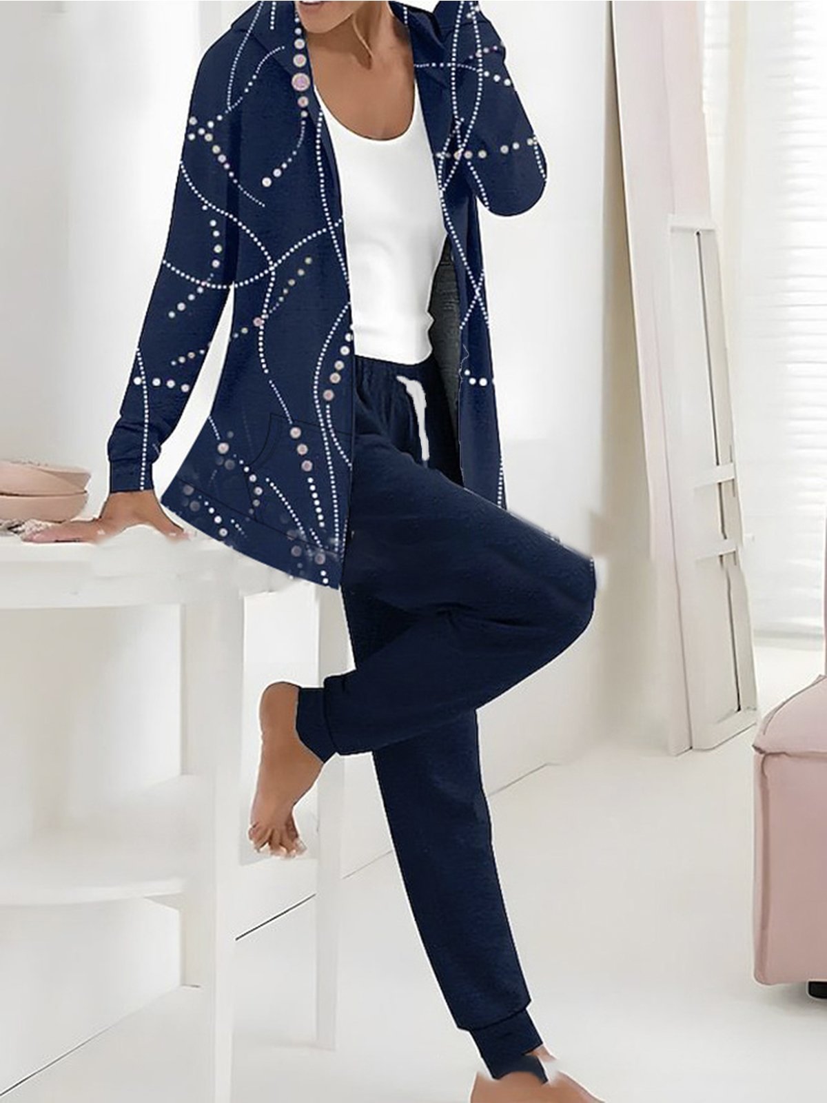 Jersey Lässig Weit Jacke und Hose Zweiteiliges Set