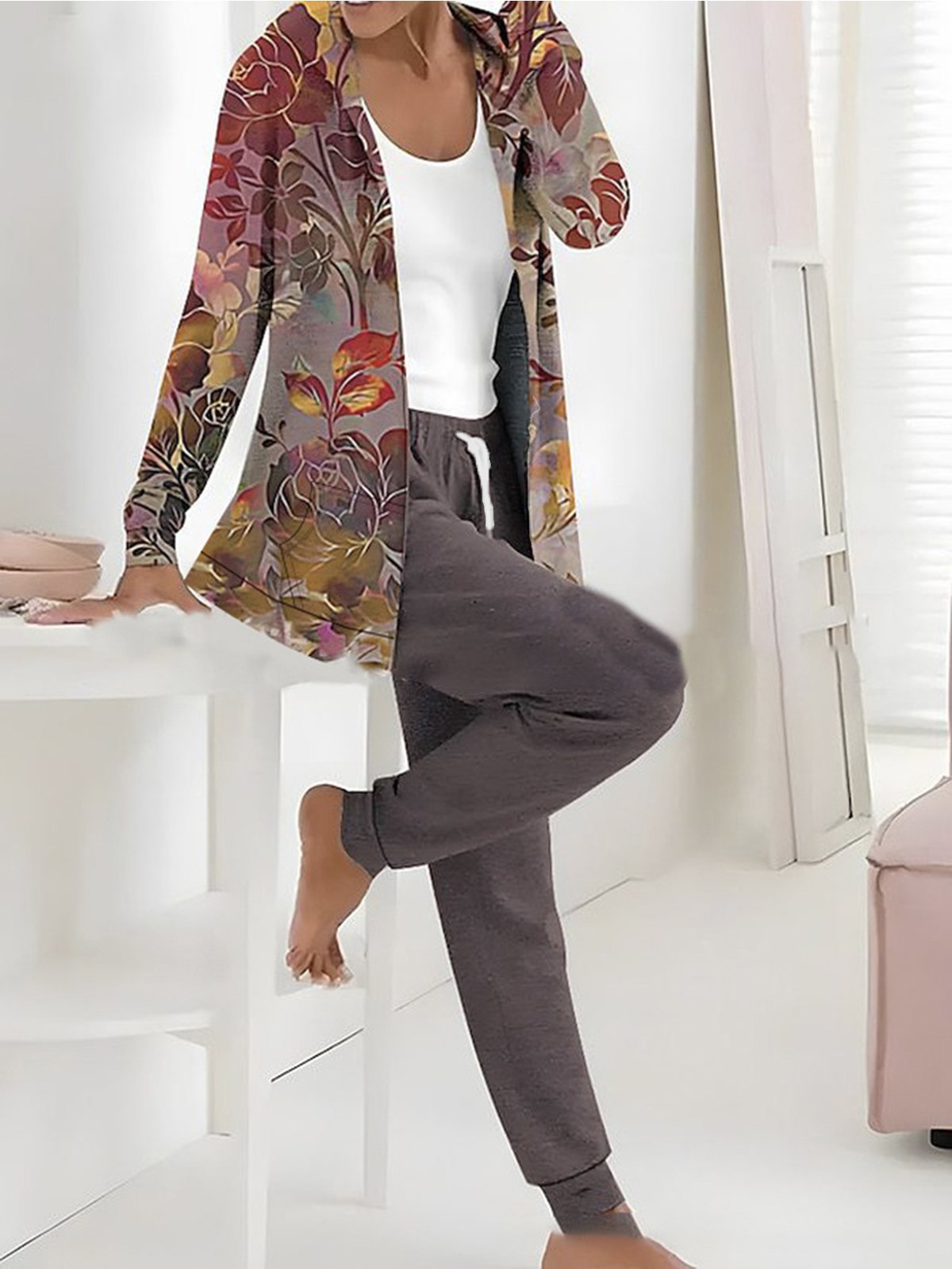 Jersey Lässig Weit Jacke und Hose Zweiteiliges Set