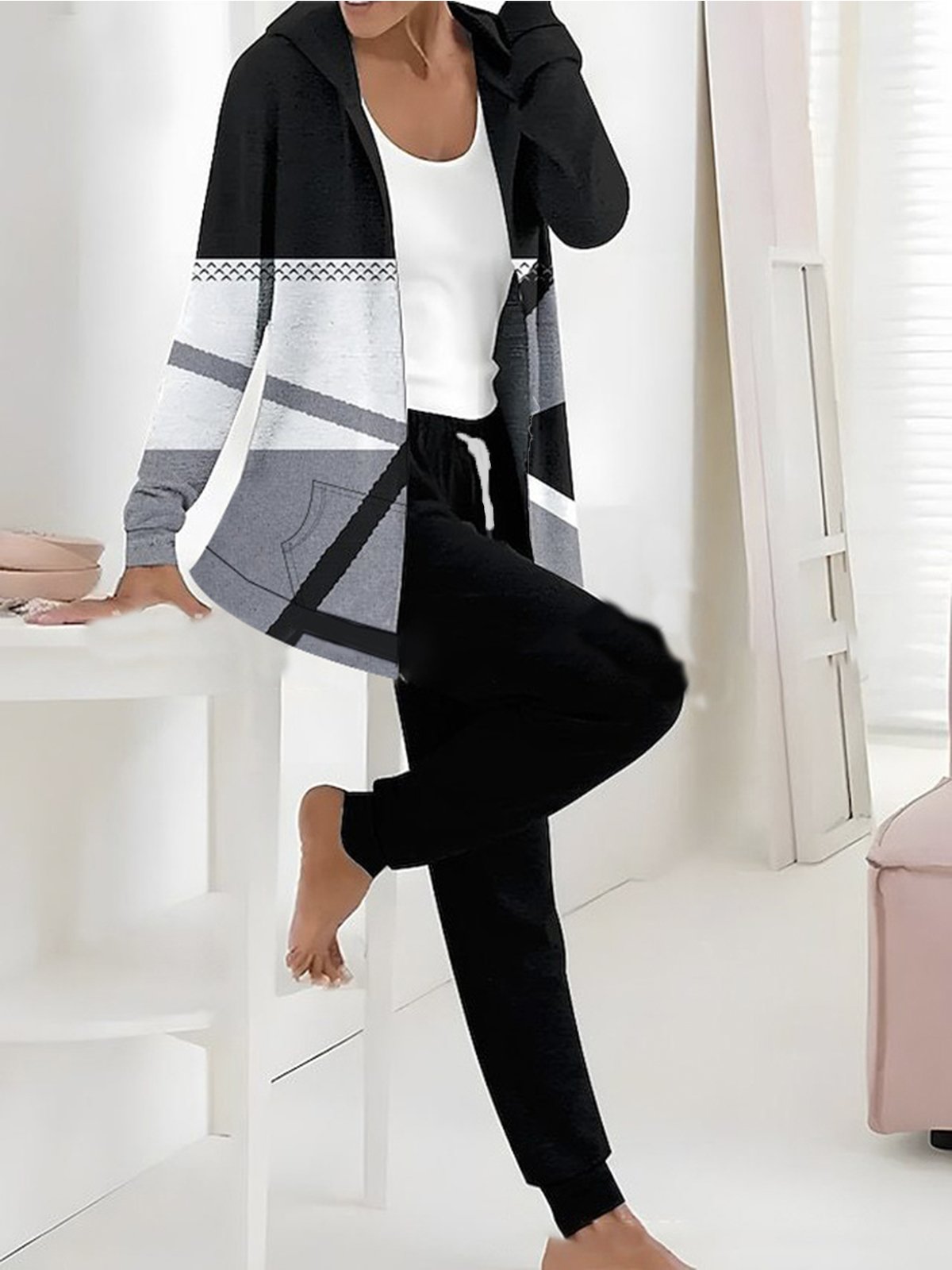 Jersey Lässig Weit Jacke und Hose Zweiteiliges Set