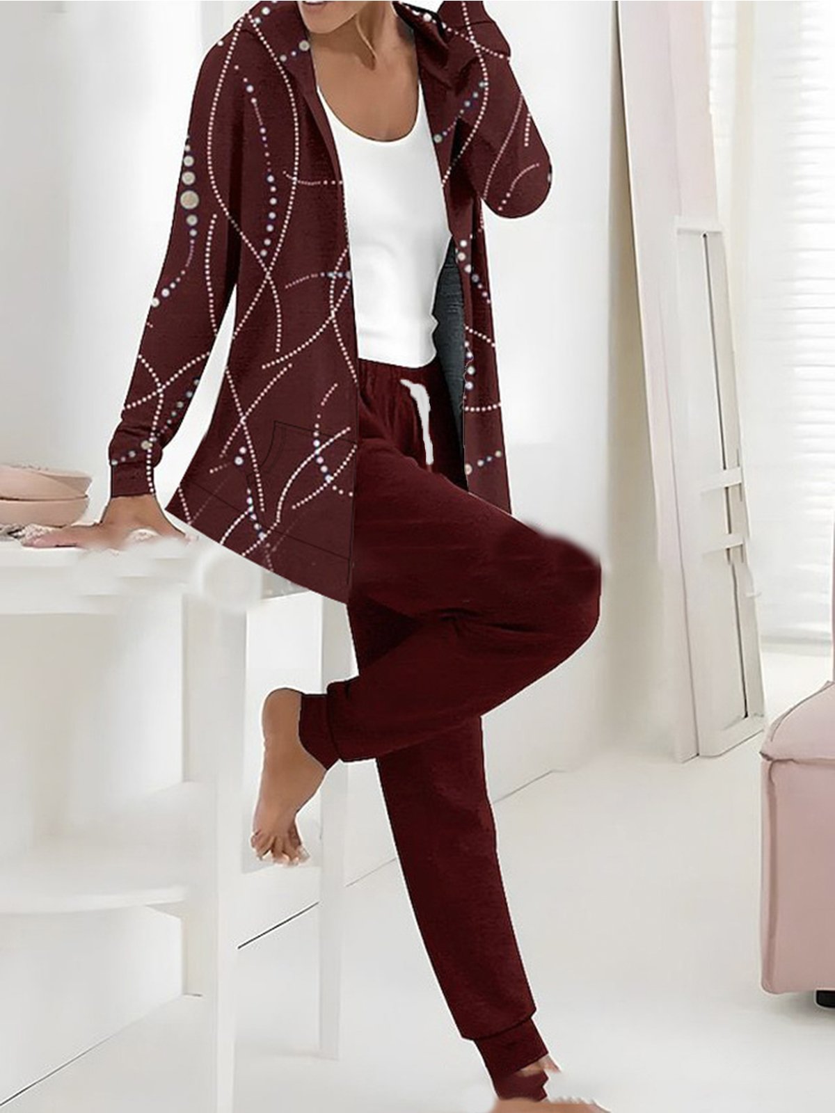 Jersey Lässig Weit Jacke und Hose Zweiteiliges Set