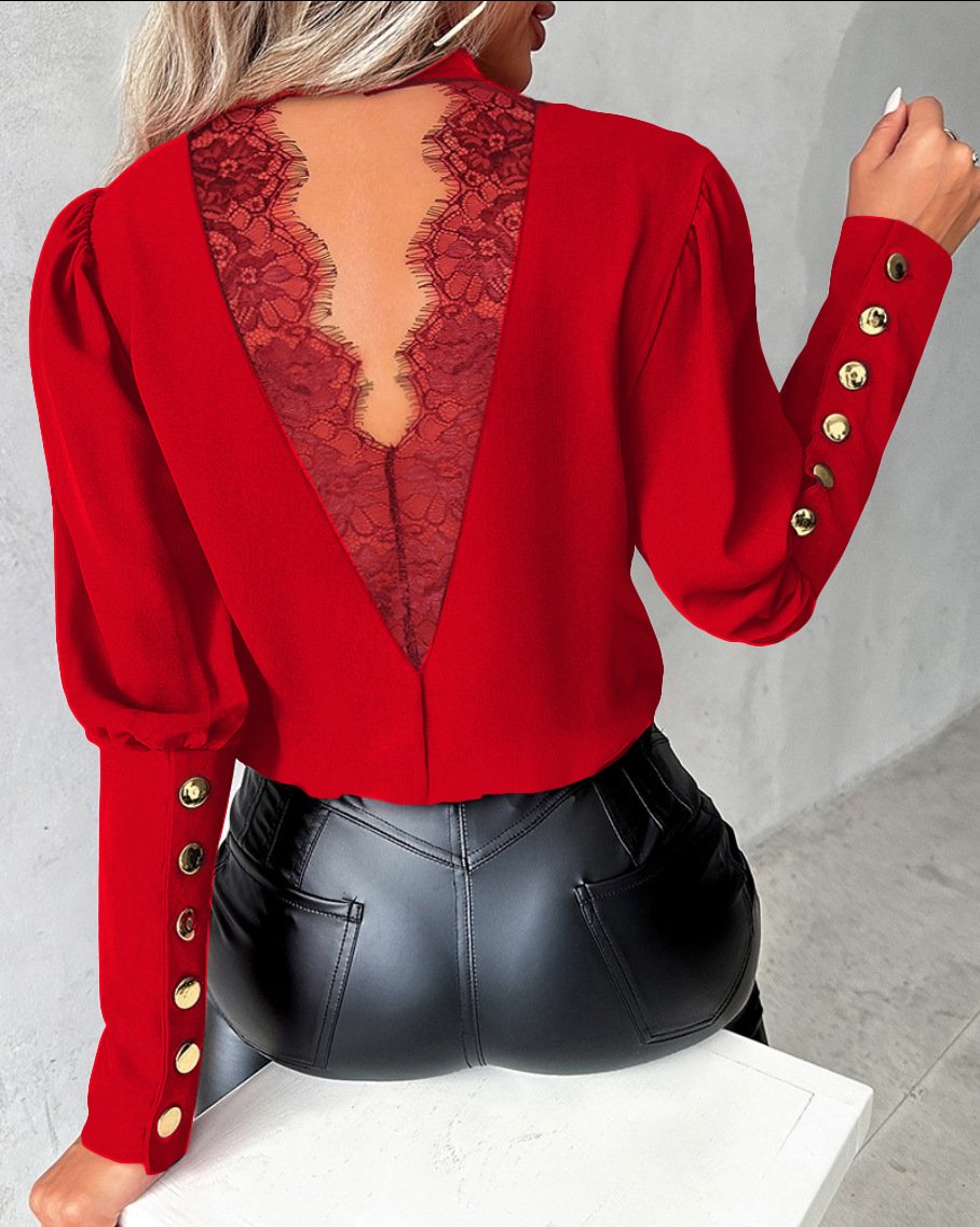 Schnalle Lässig Unifarben Bluse