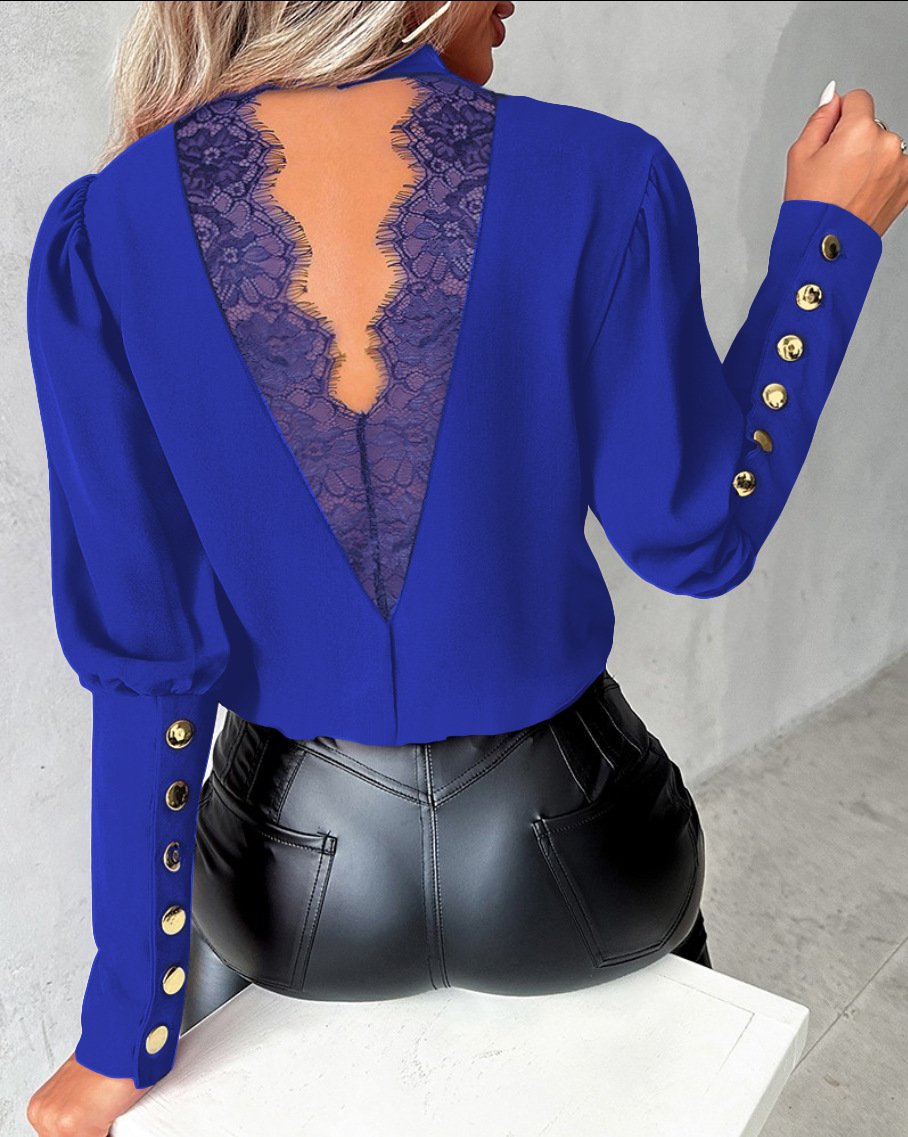 Schnalle Lässig Unifarben Bluse